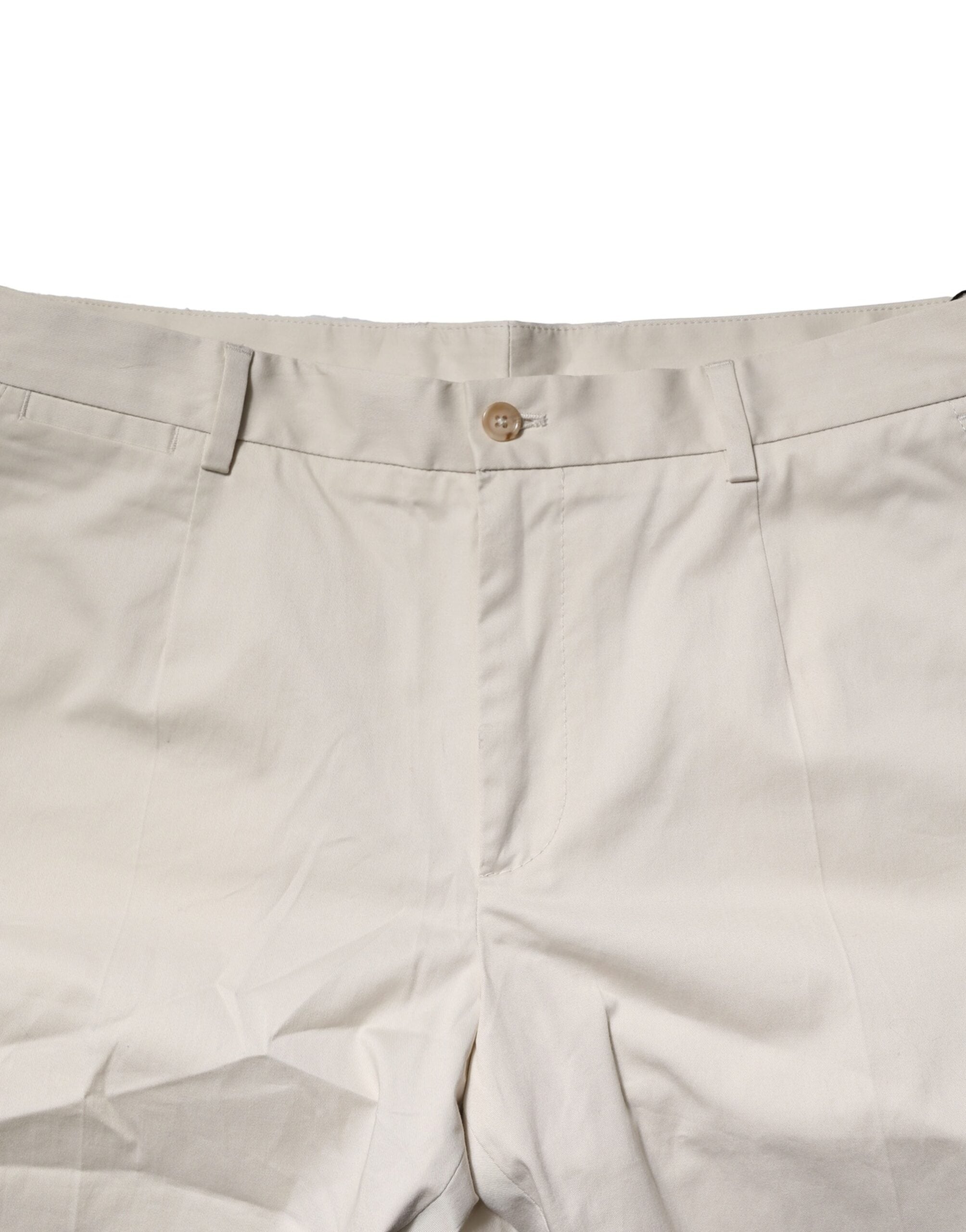 Beige Cotton Stretch Mid Waist Bermuda Shorts - ventzia