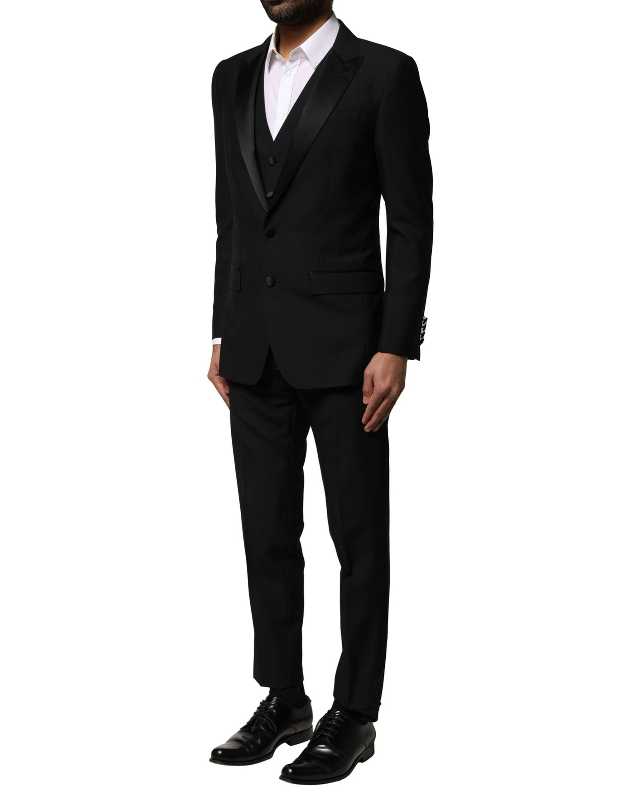 Black Wool 3 Piece Single Breasted Suit - ventzia