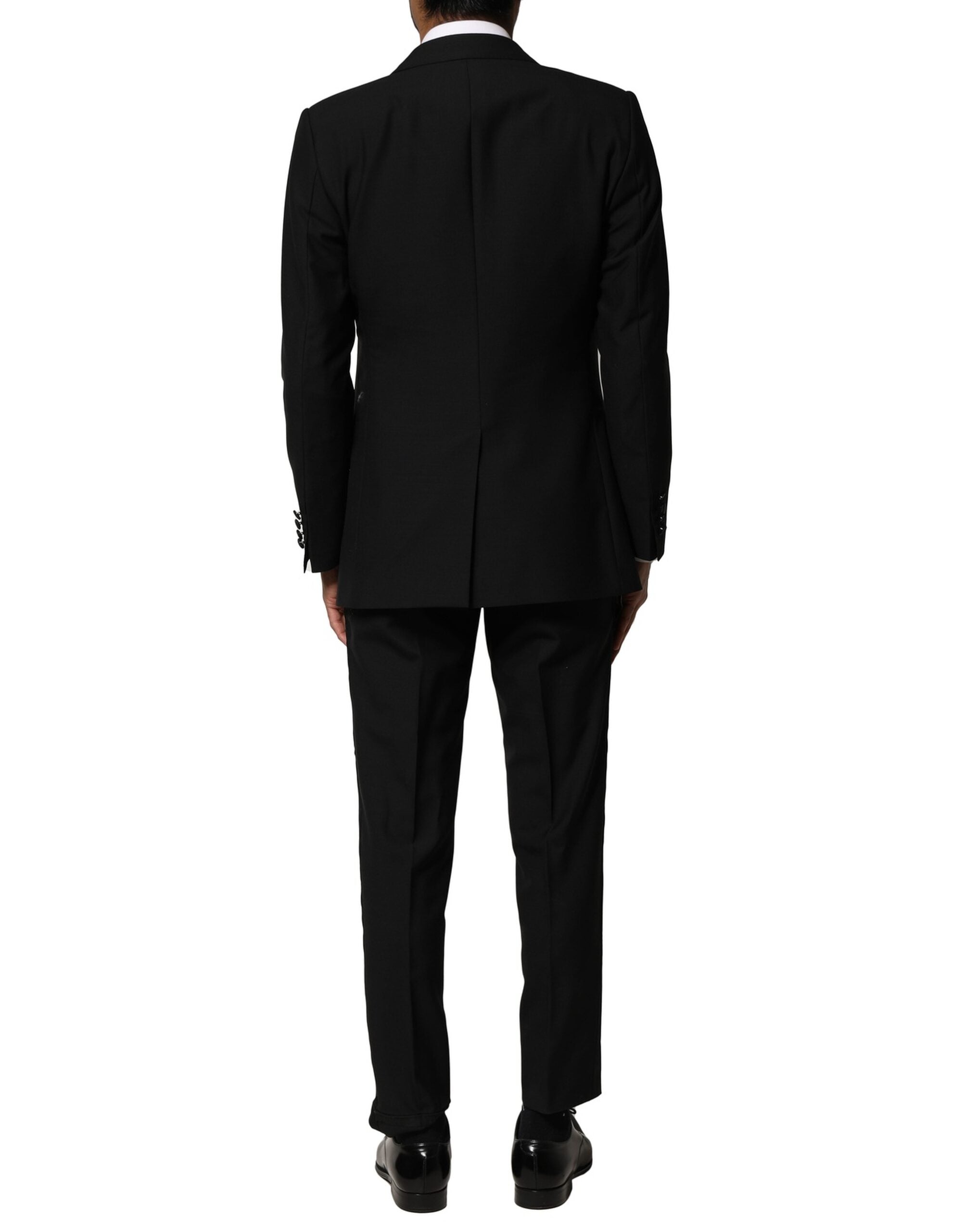 Black Wool 3 Piece Single Breasted Suit - ventzia