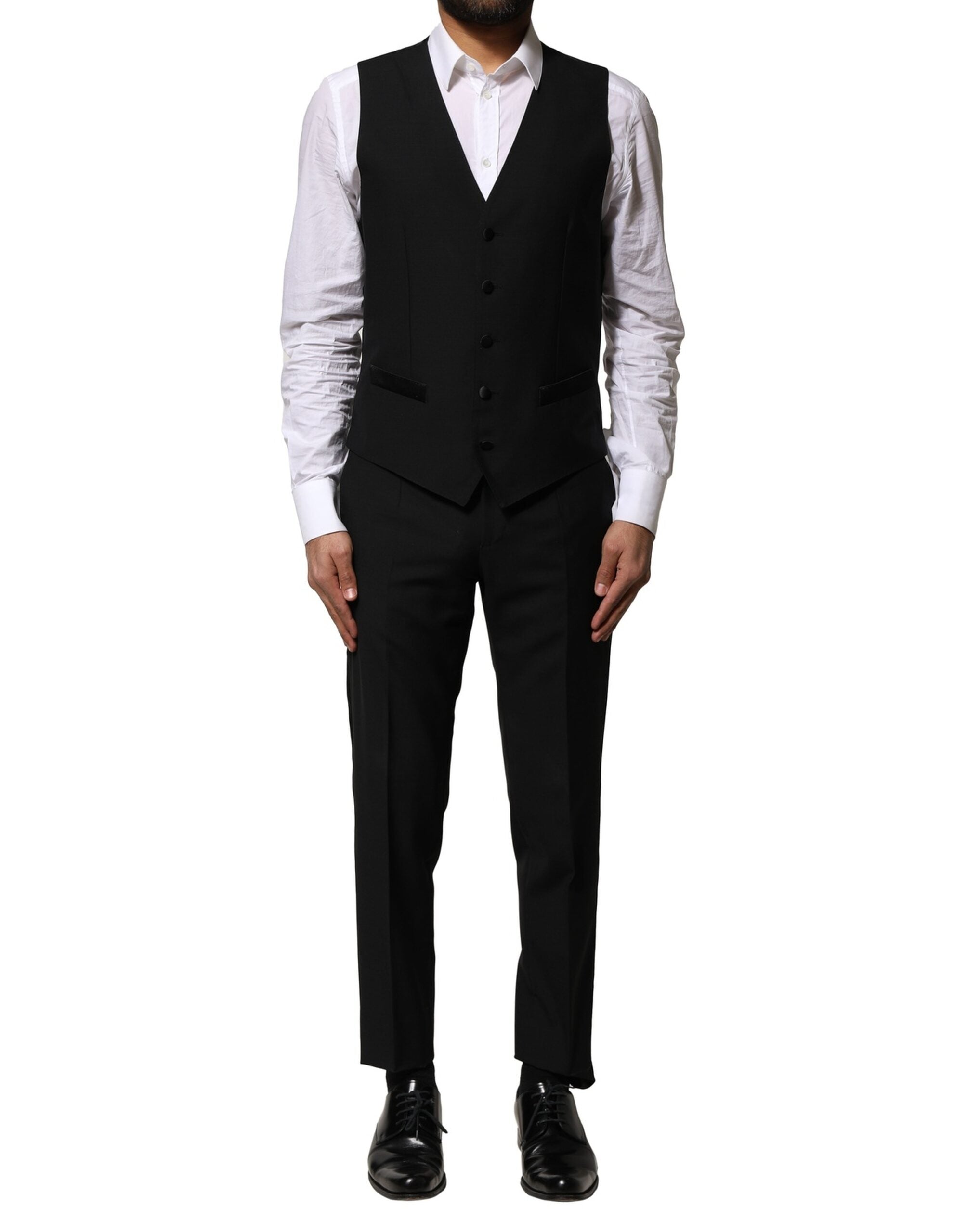 Black Wool 3 Piece Single Breasted Suit - ventzia