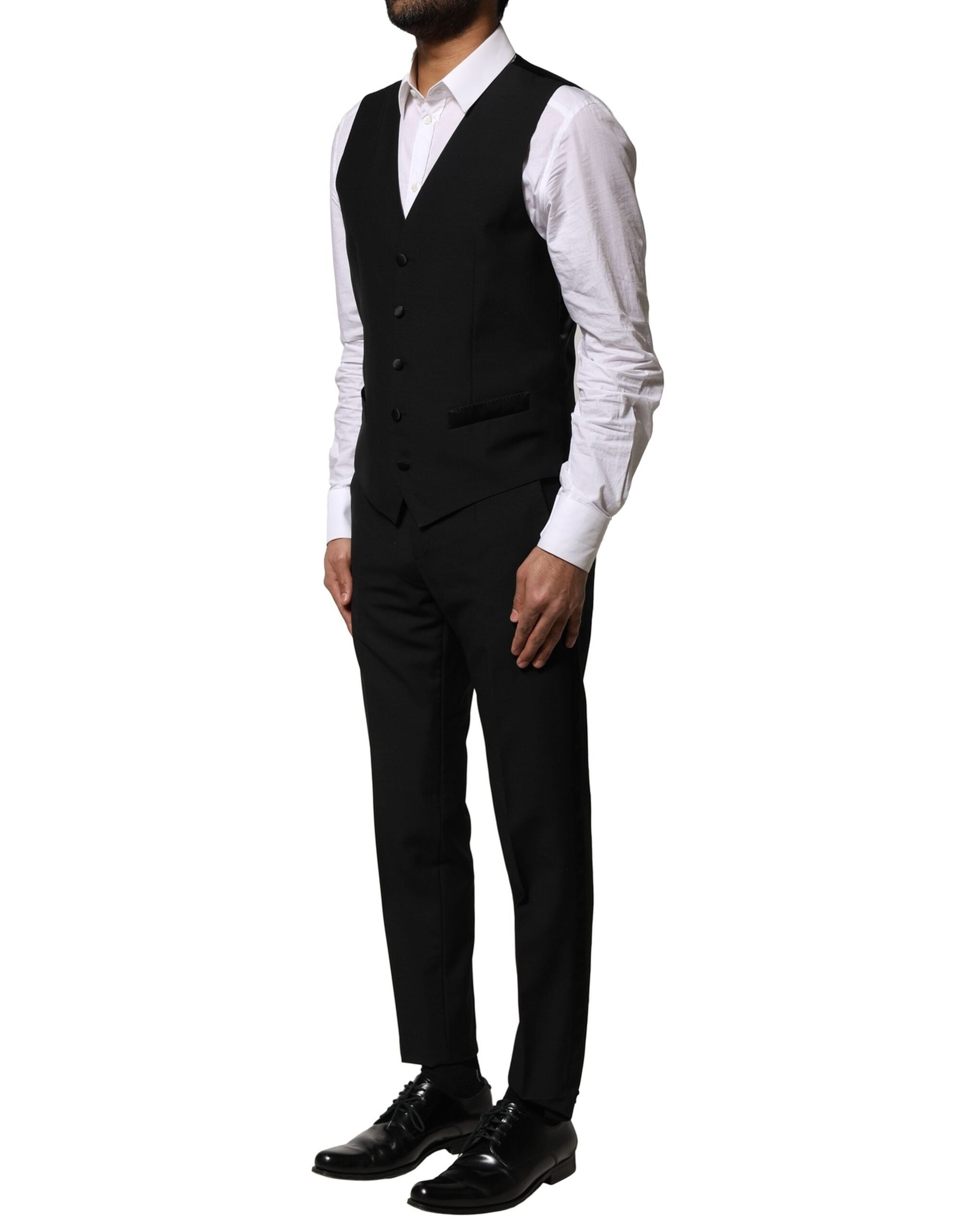 Black Wool 3 Piece Single Breasted Suit - ventzia