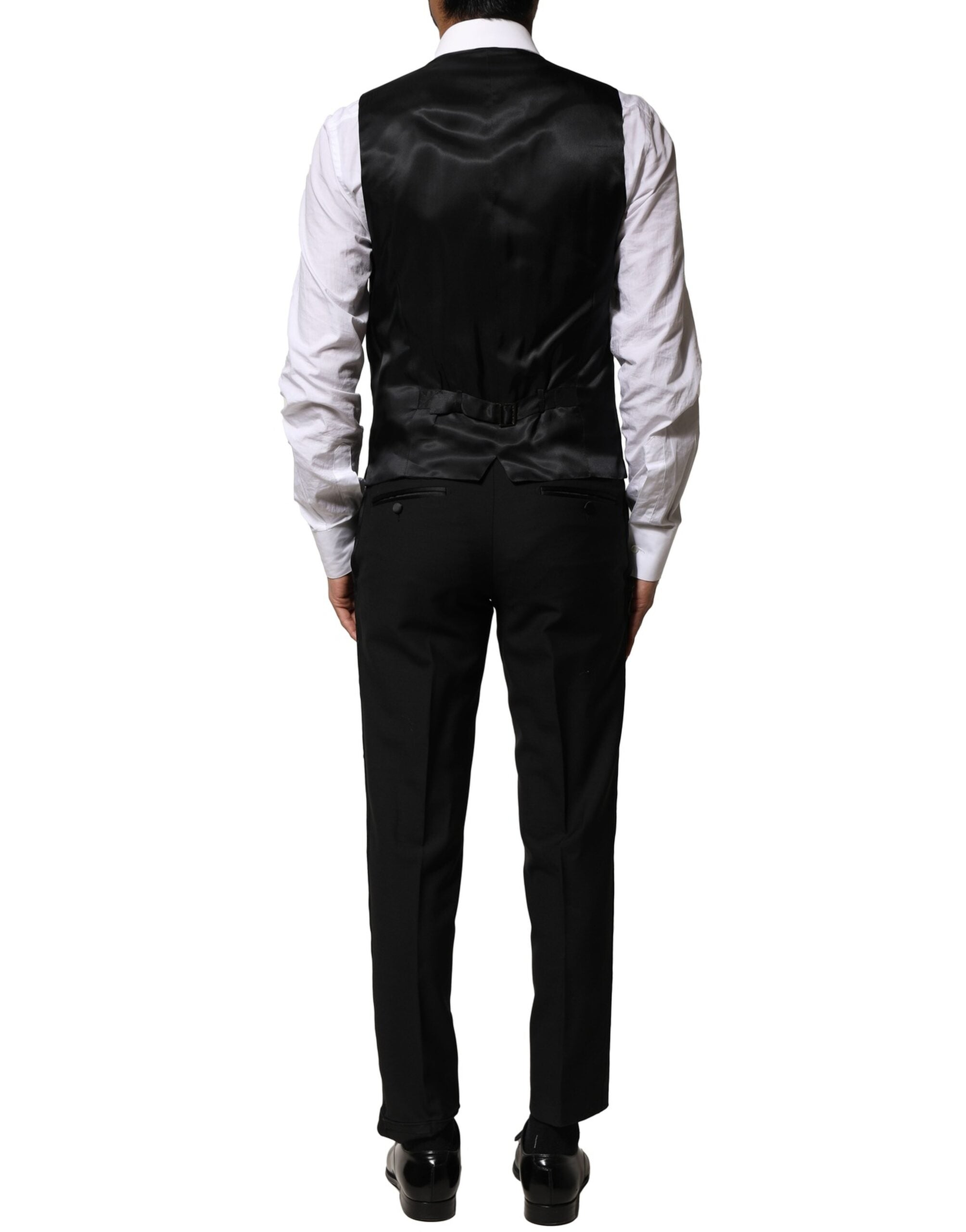 Black Wool 3 Piece Single Breasted Suit - ventzia