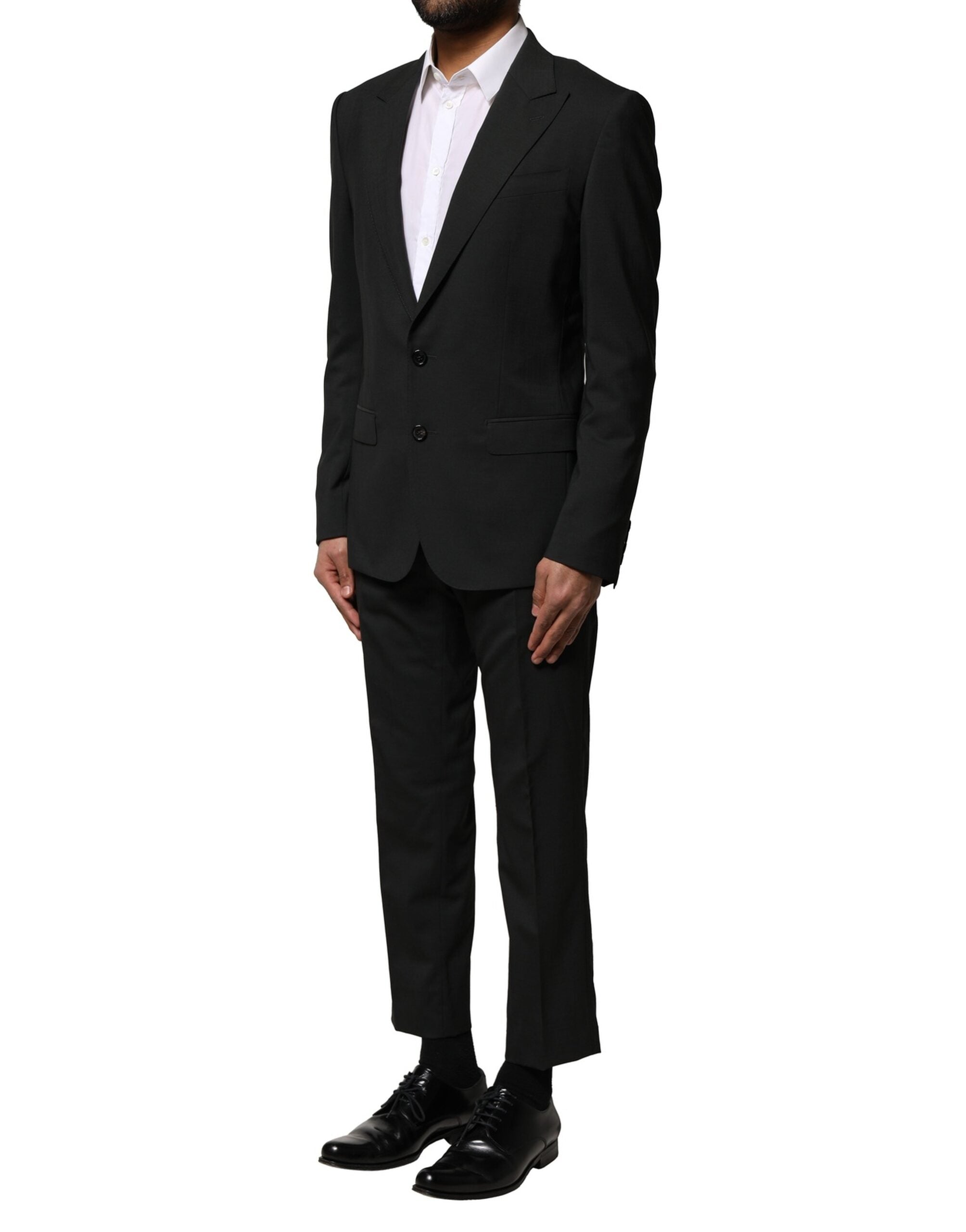 Black Wool 2 Piece Single Breasted Suit - ventzia