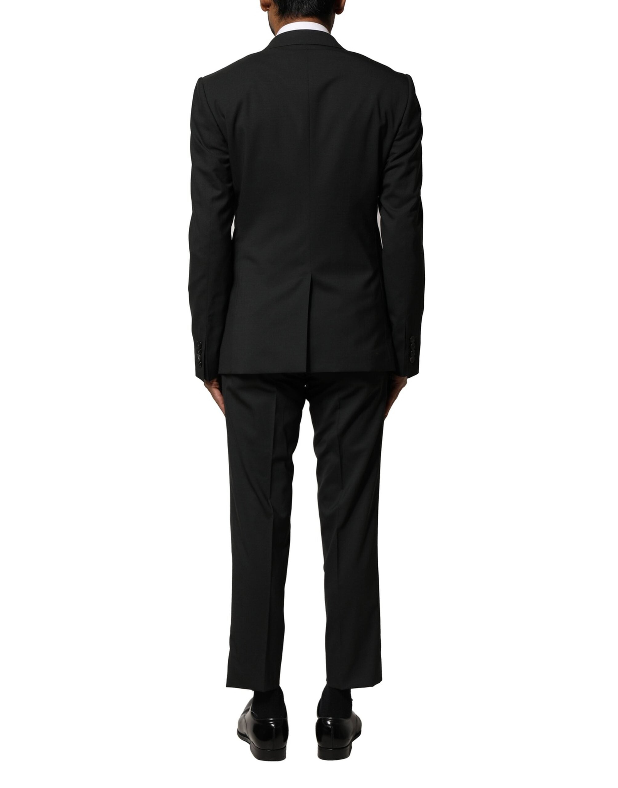 Black Wool 2 Piece Single Breasted Suit - ventzia