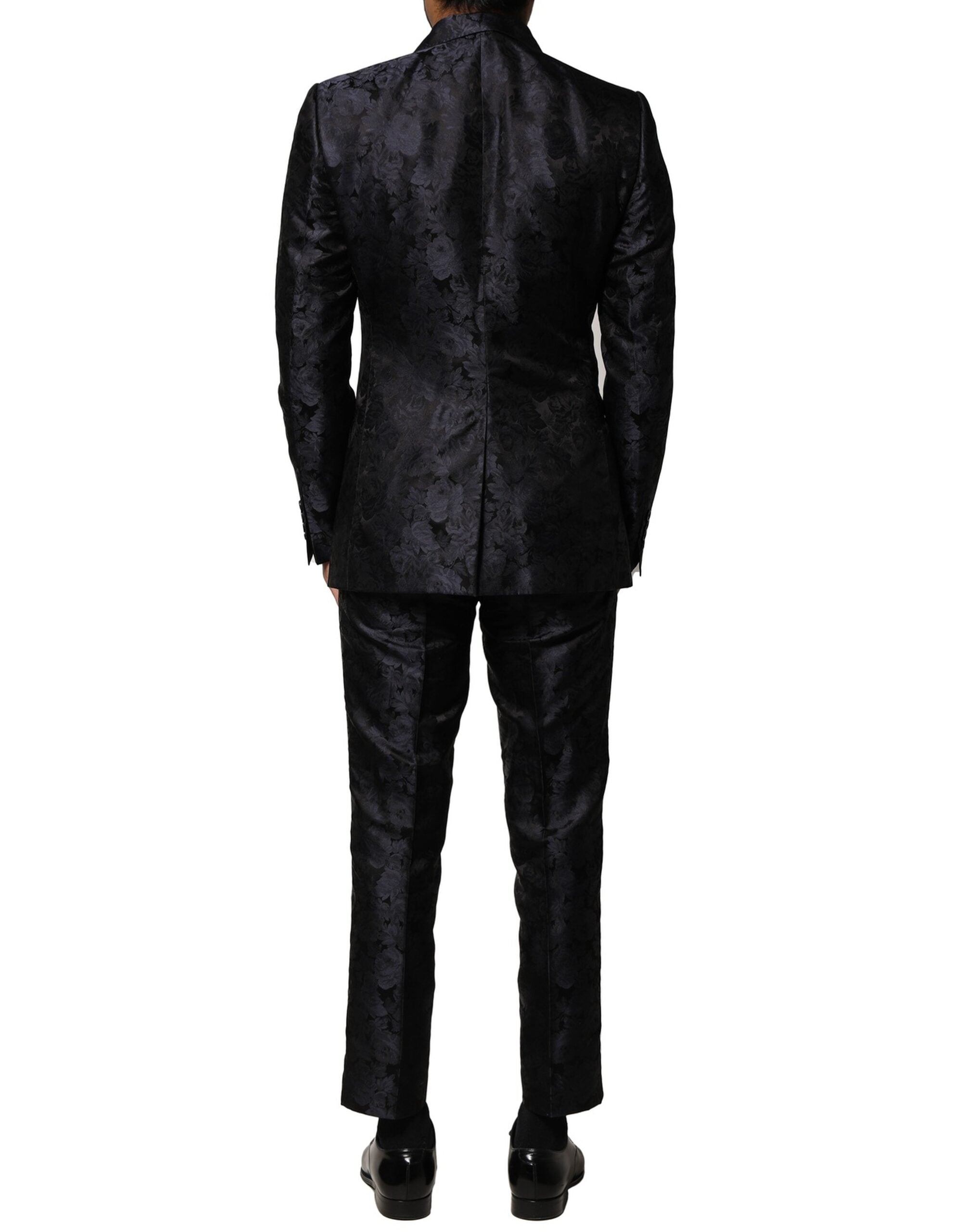 Black Jacquard 3 Piece Single Breasted Suit - ventzia