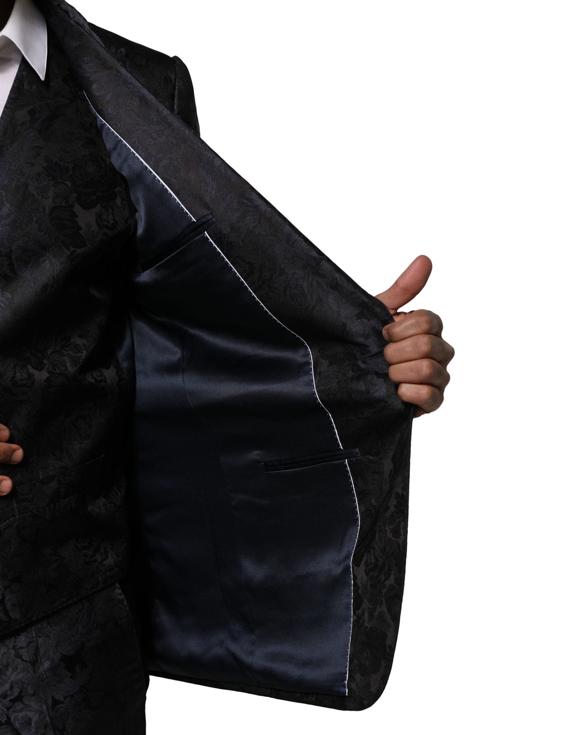 Black Jacquard 3 Piece Single Breasted Suit - ventzia