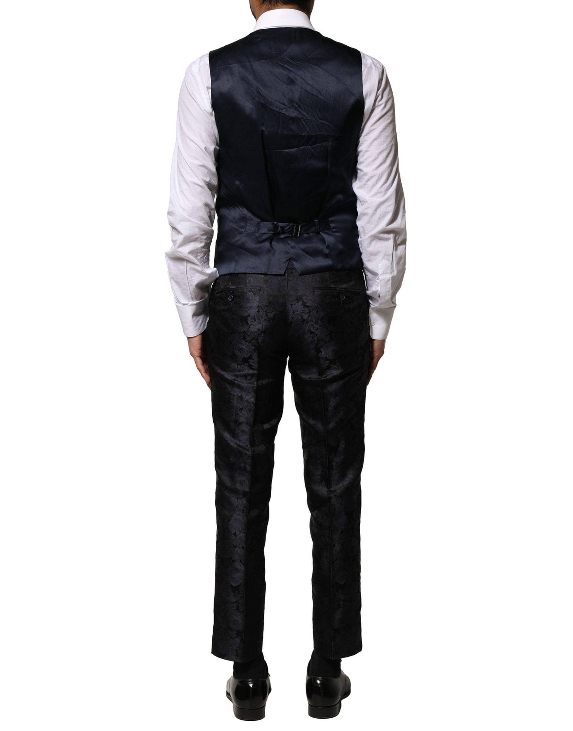 Black Jacquard 3 Piece Single Breasted Suit - ventzia