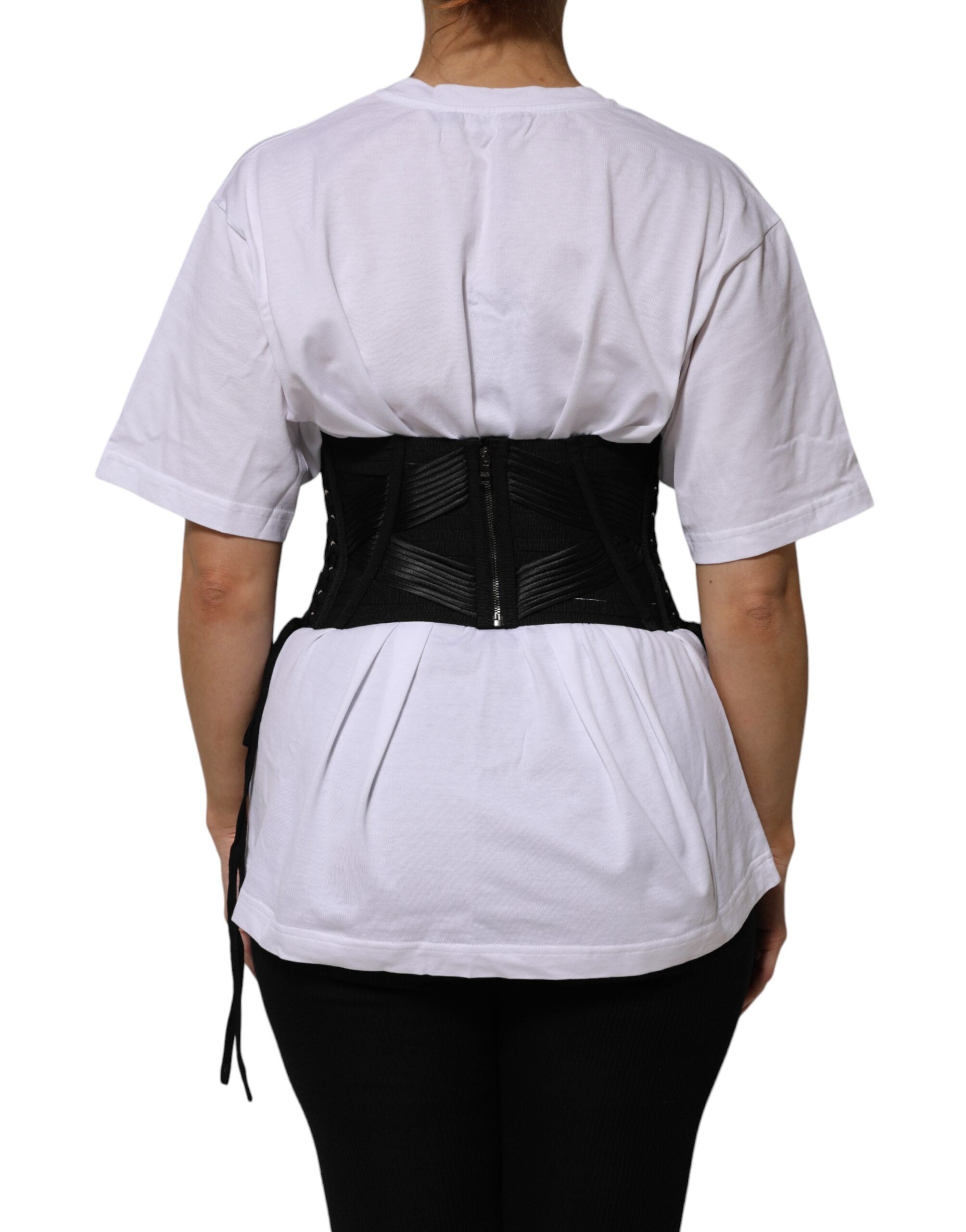 Black Cotton Waist LaceUp Strap Corset Belt - ventzia