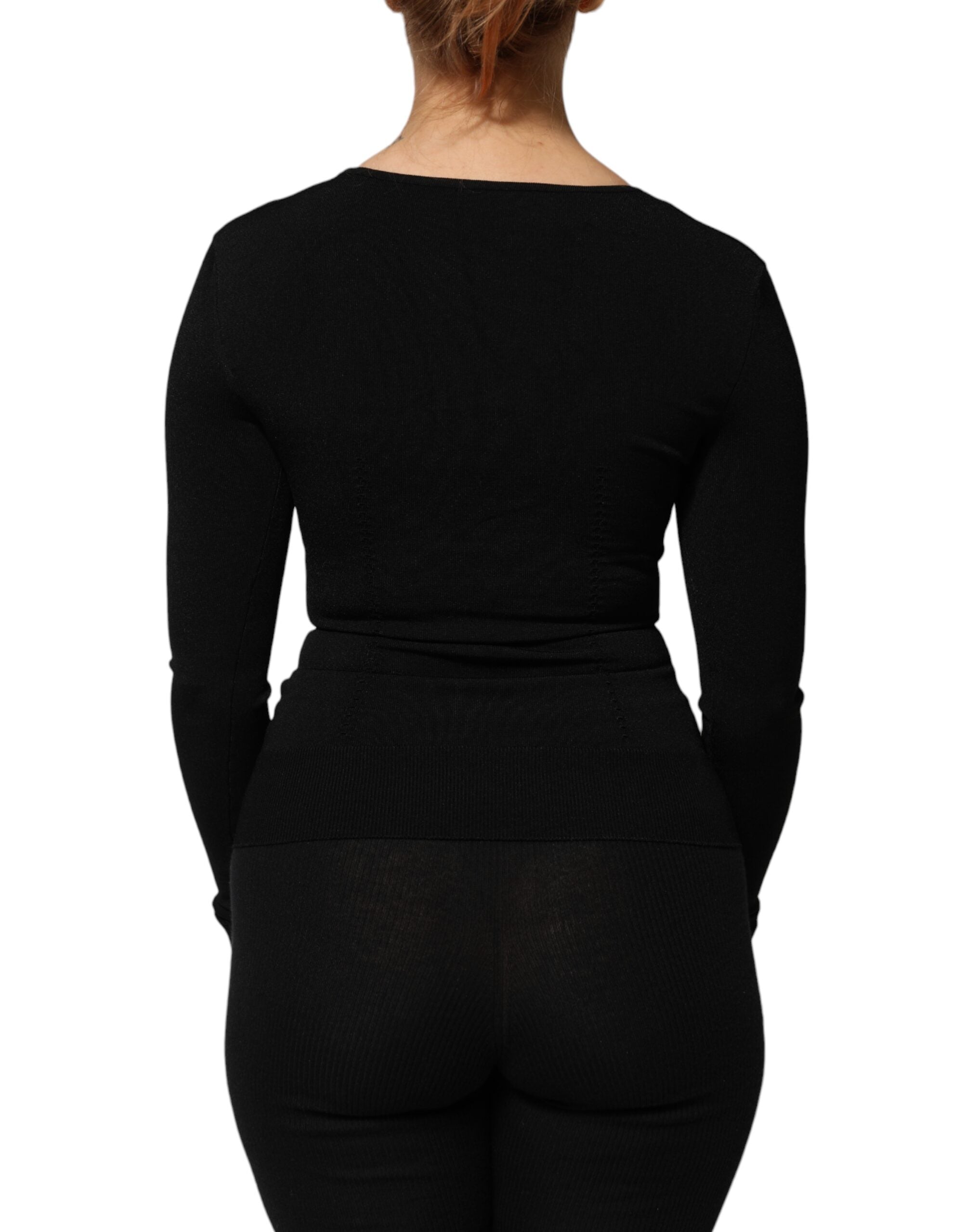 Black Square Neck Long Sleeves Pullover Top - ventzia