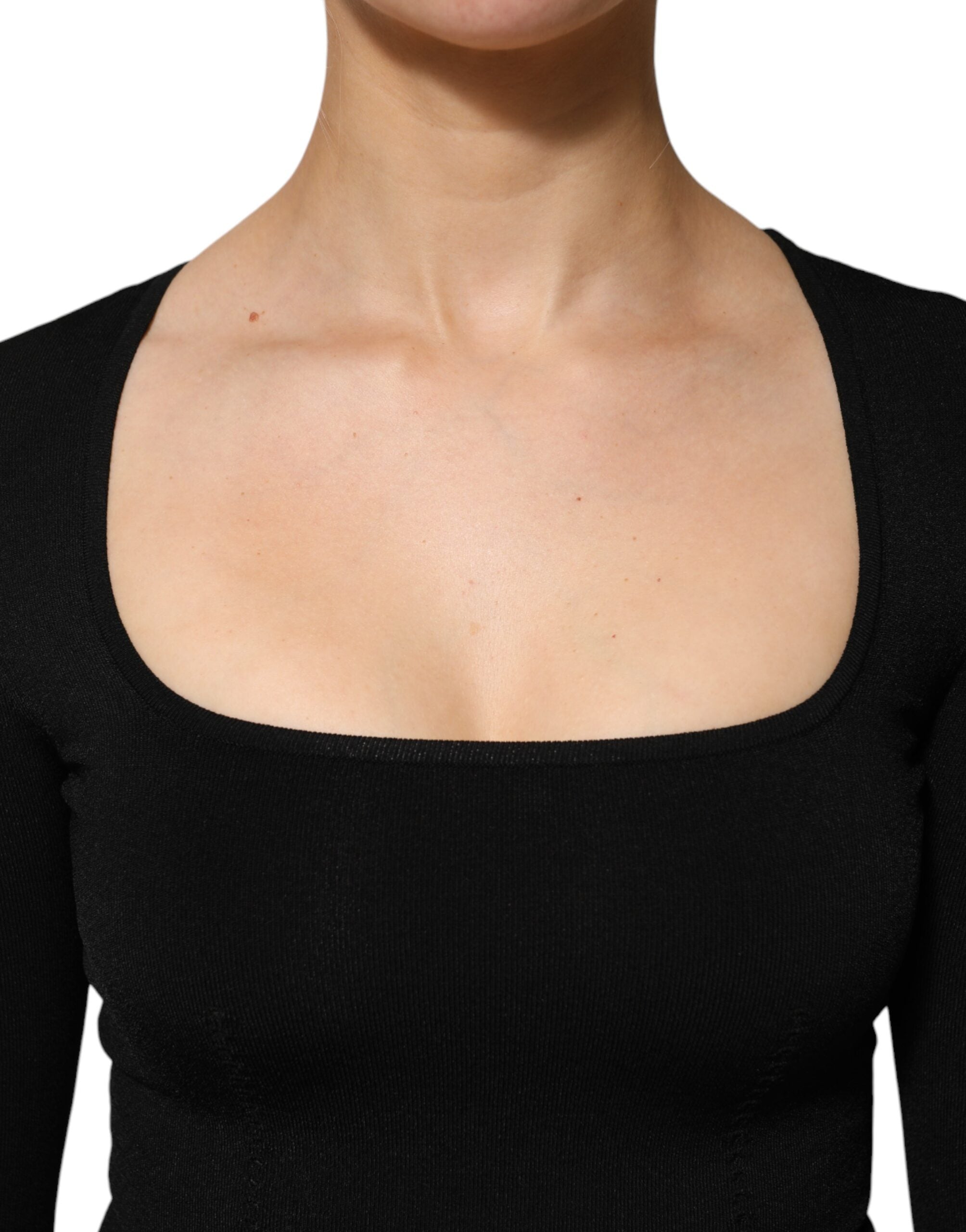 Black Square Neck Long Sleeves Pullover Top - ventzia