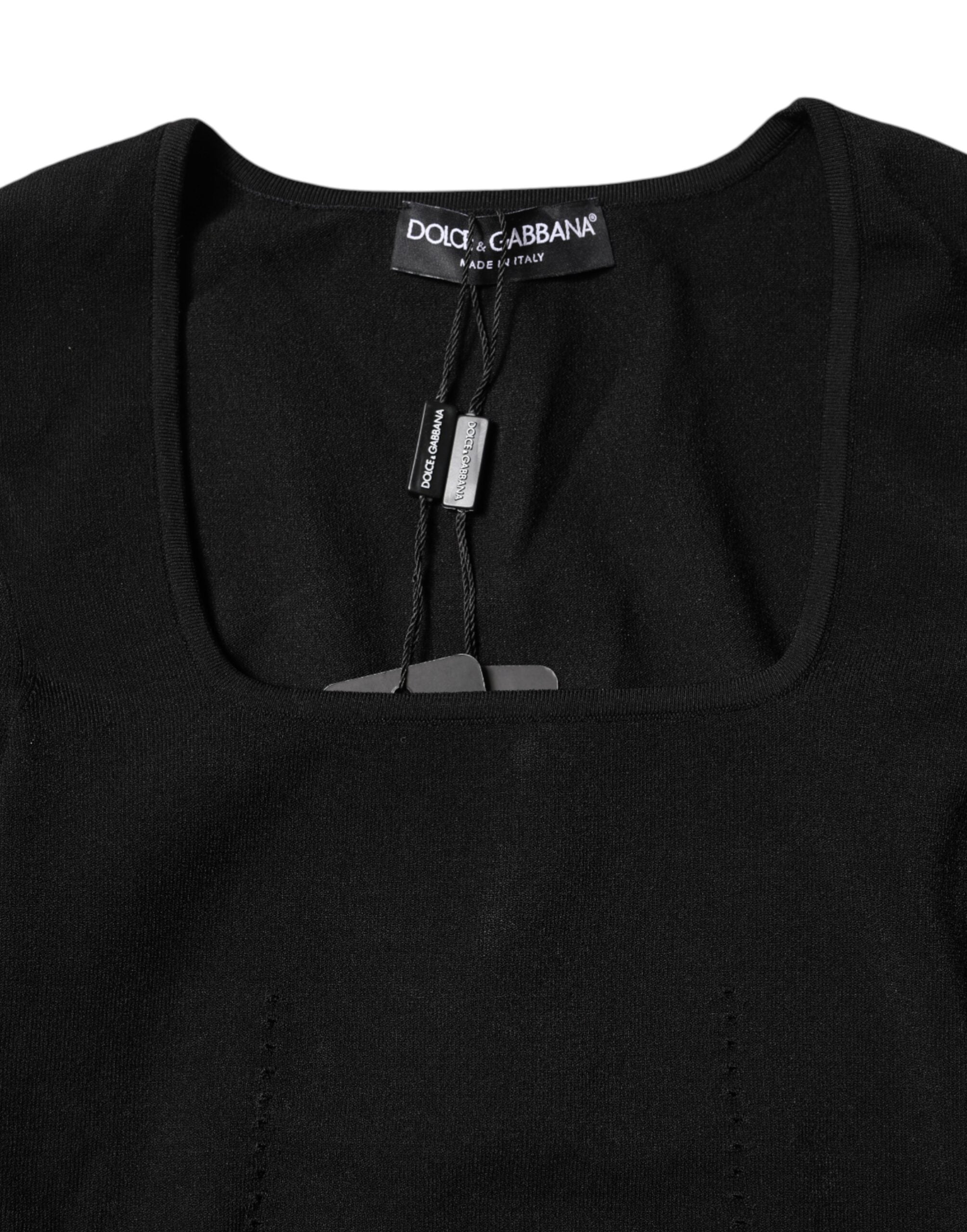 Black Square Neck Long Sleeves Pullover Top - ventzia
