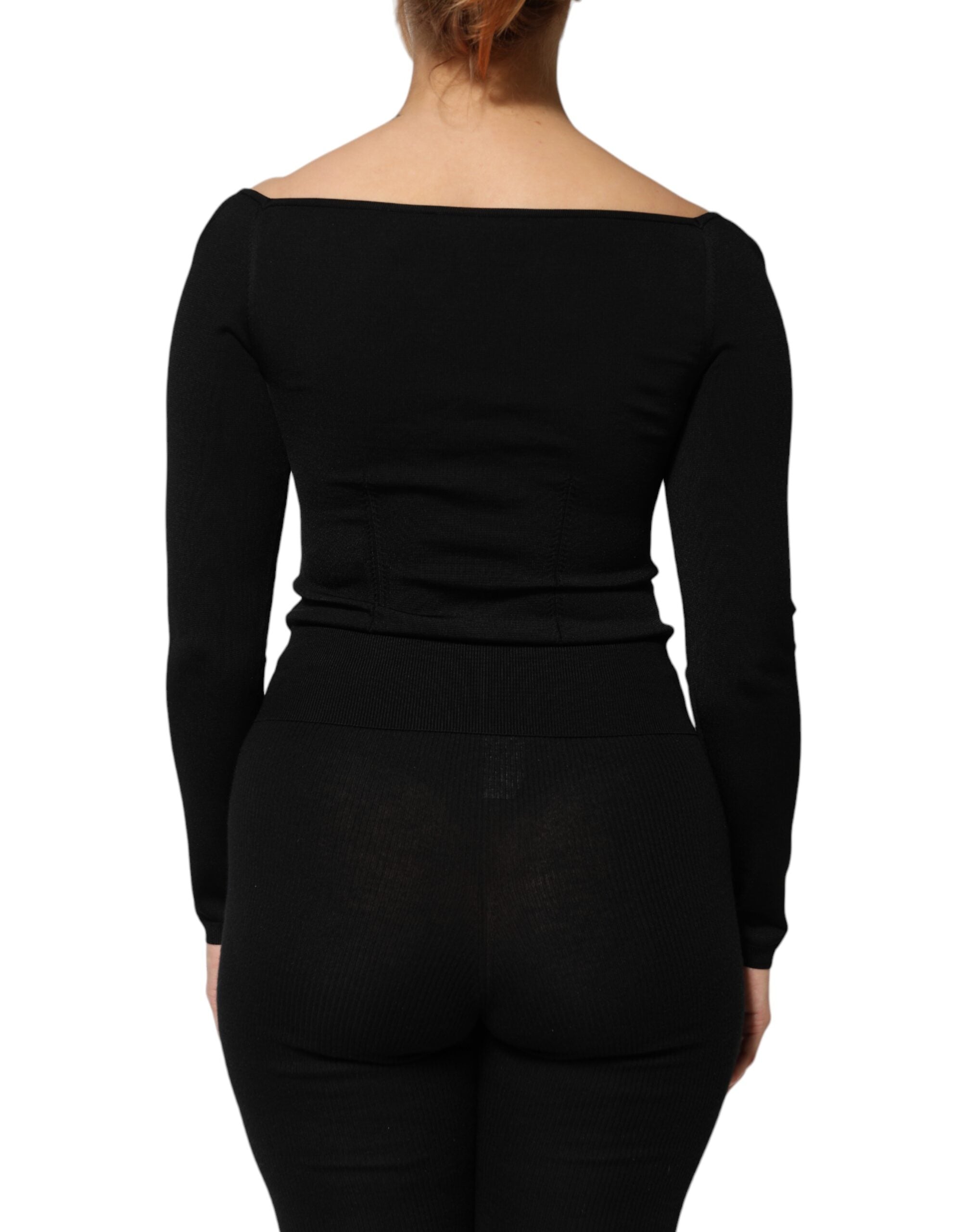 Black Viscose Long Sleeve Pullover Blouse Top - ventzia