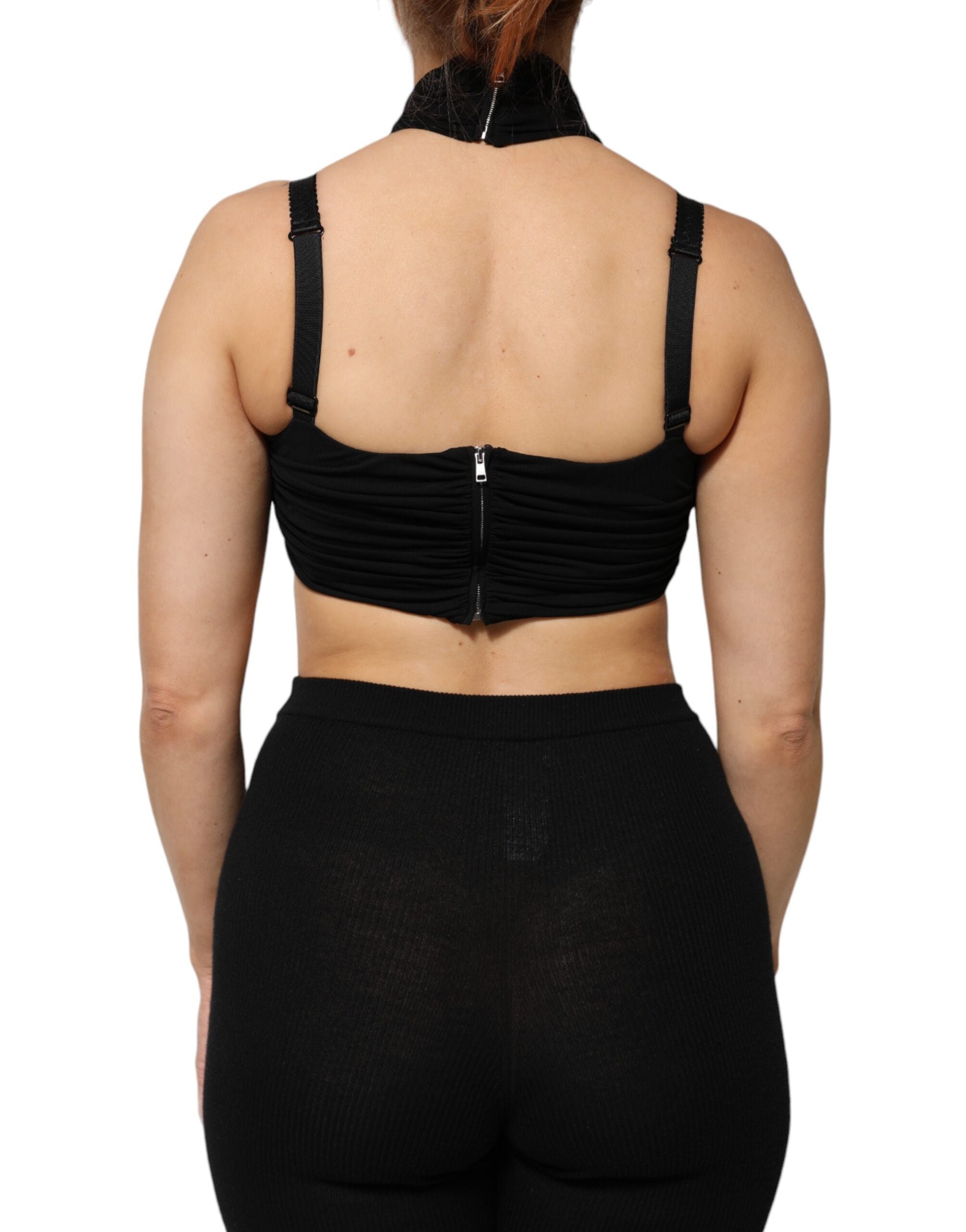 Black Cropped Viscose Halter Bustier Top - ventzia