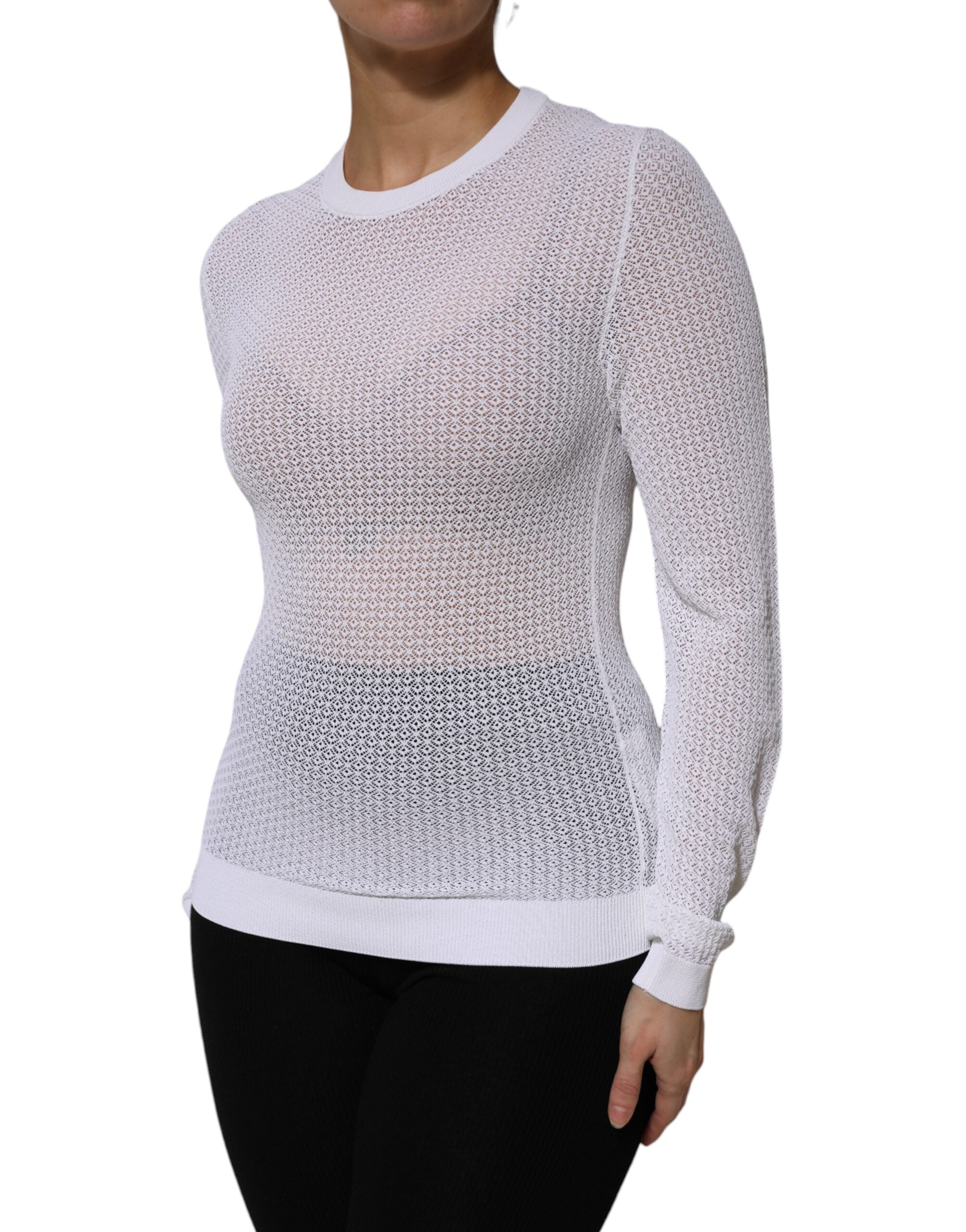 White Round Neck Long Sleeves Pullover Top - ventzia