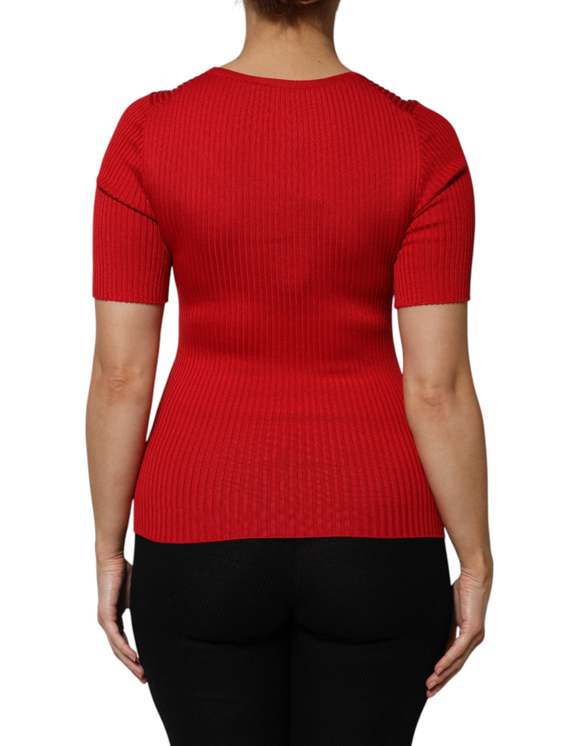 Red Round Neck Short Sleeves Pullover Top - ventzia