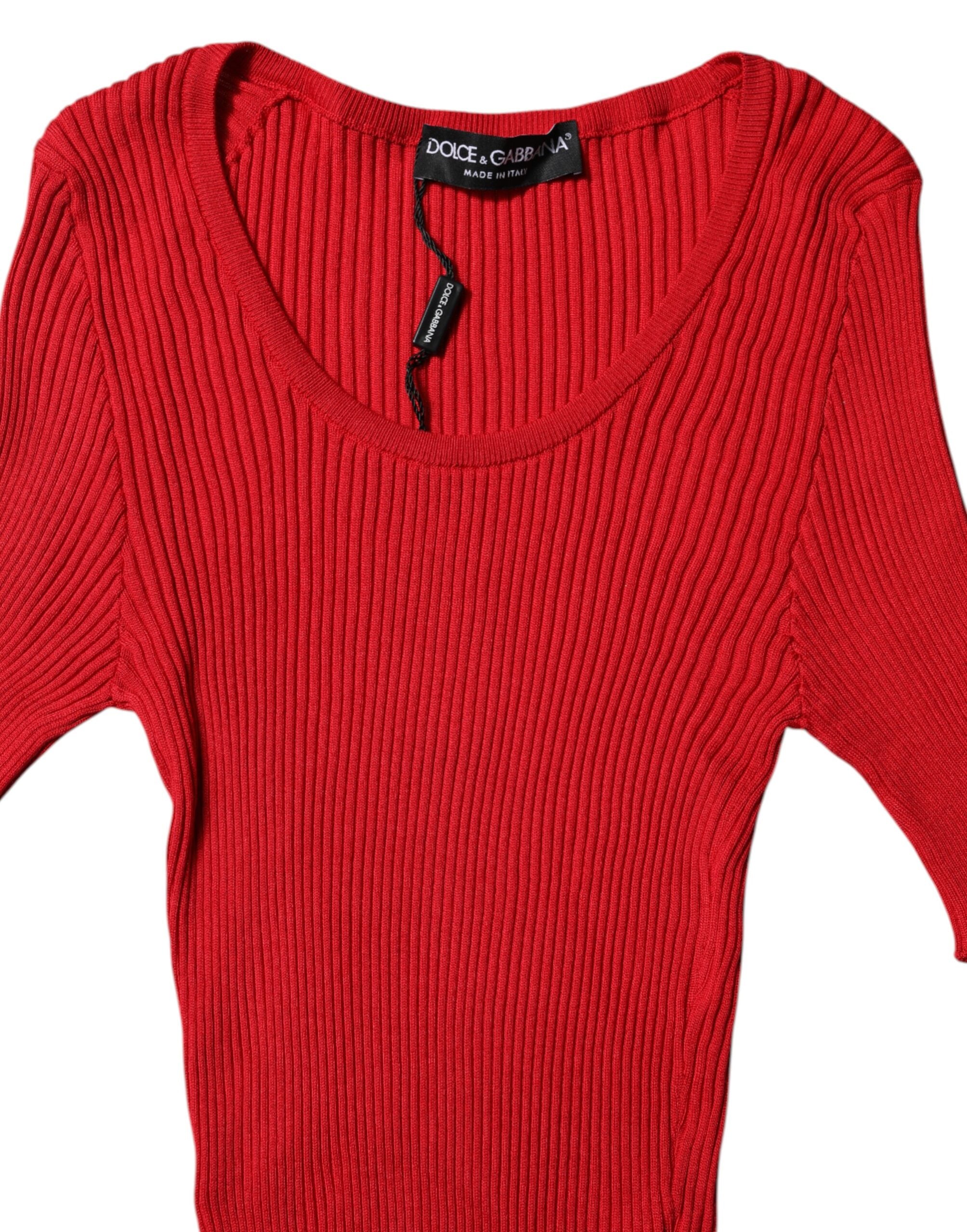 Red Round Neck Short Sleeves Pullover Top - ventzia