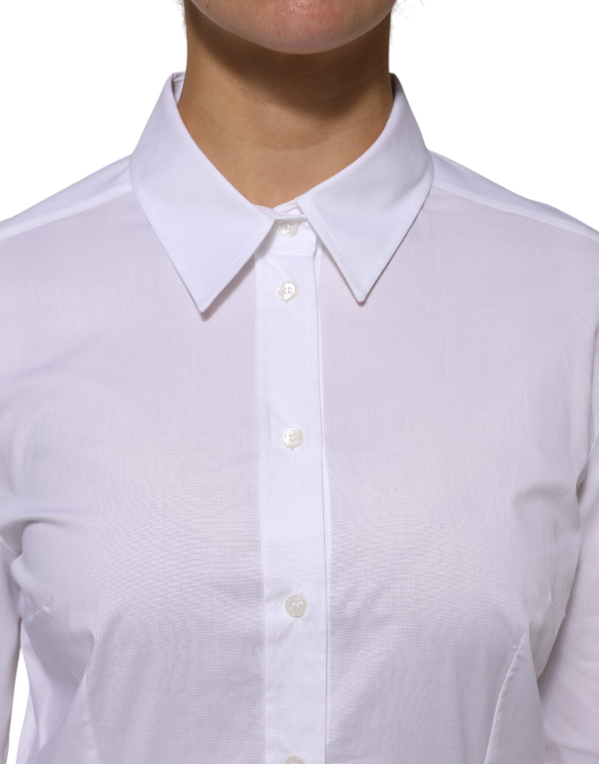 White Cotton Collared Long Sleeves Shirt Top - ventzia