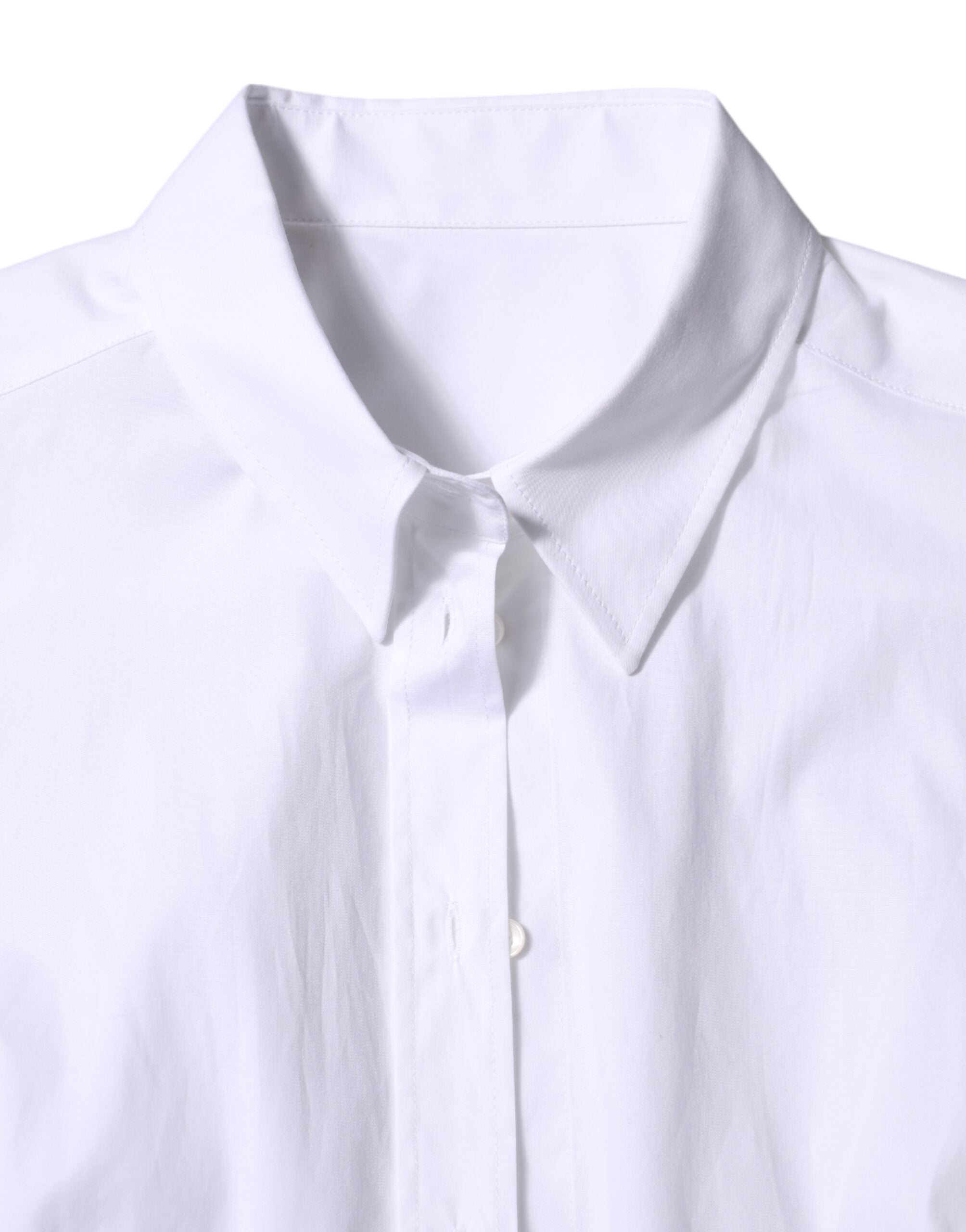 White Cotton Collared Long Sleeves Shirt Top - ventzia