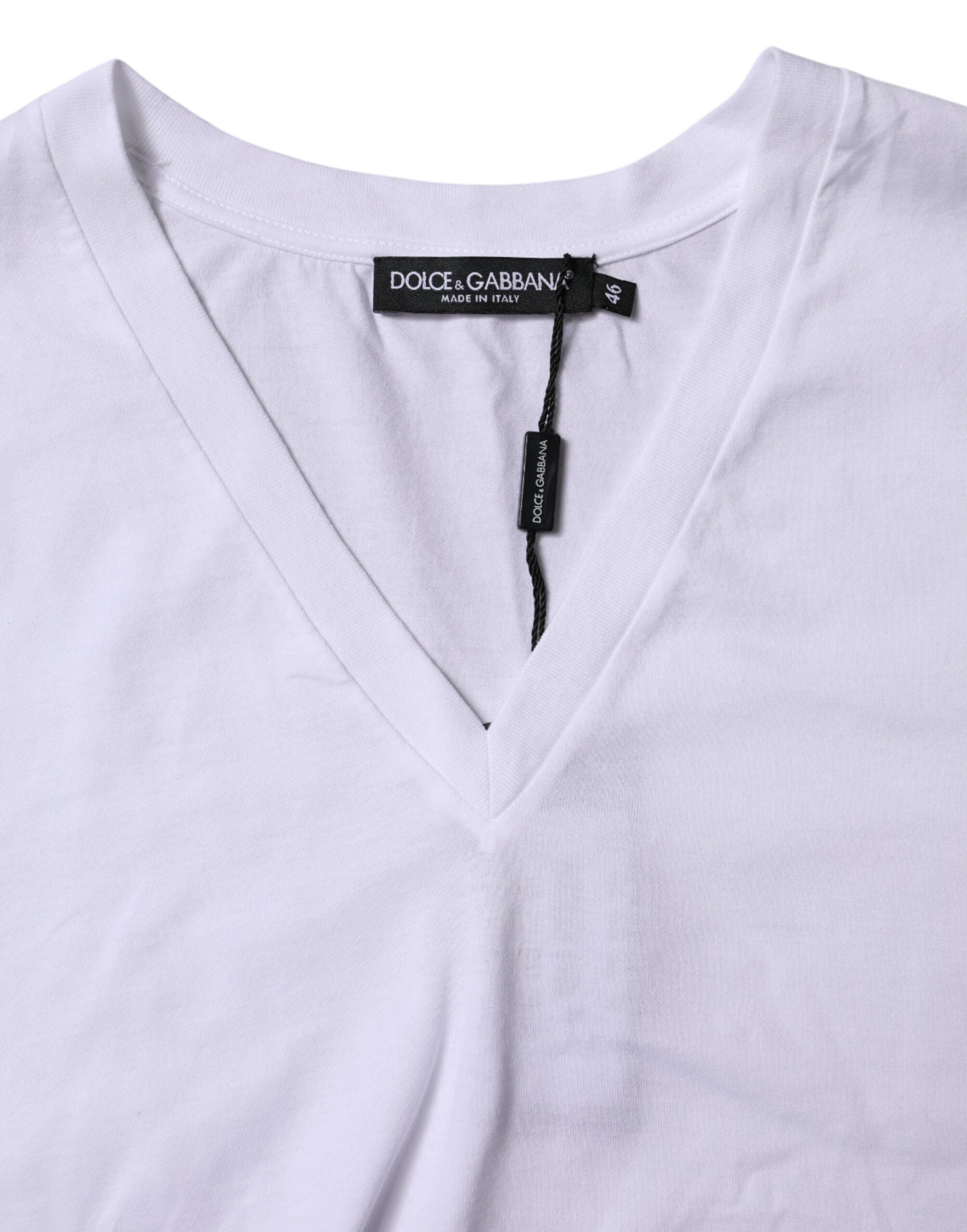White Cotton Short Sleeves V-neck T-shirt - ventzia