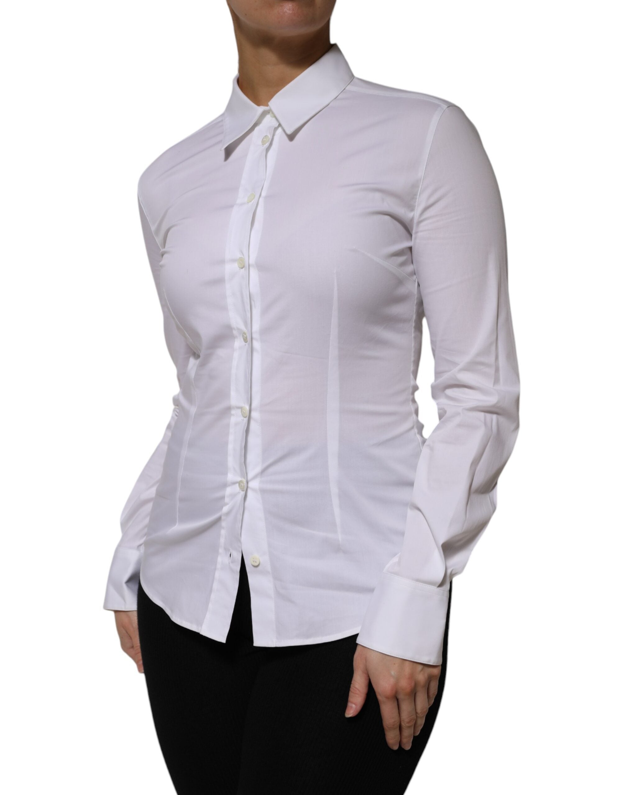 White Cotton Collared Long Sleeves Shirt Top - ventzia
