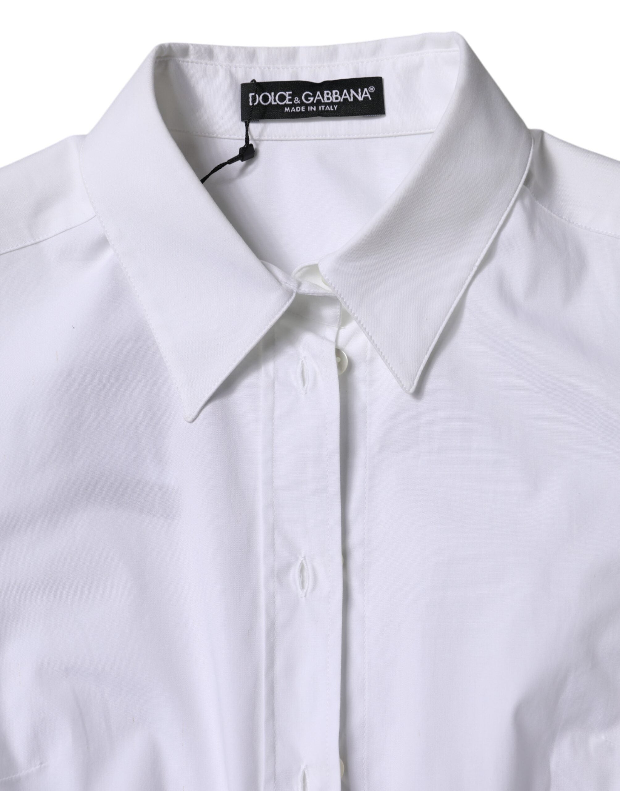 White Cotton Collared Long Sleeves Shirt Top - ventzia