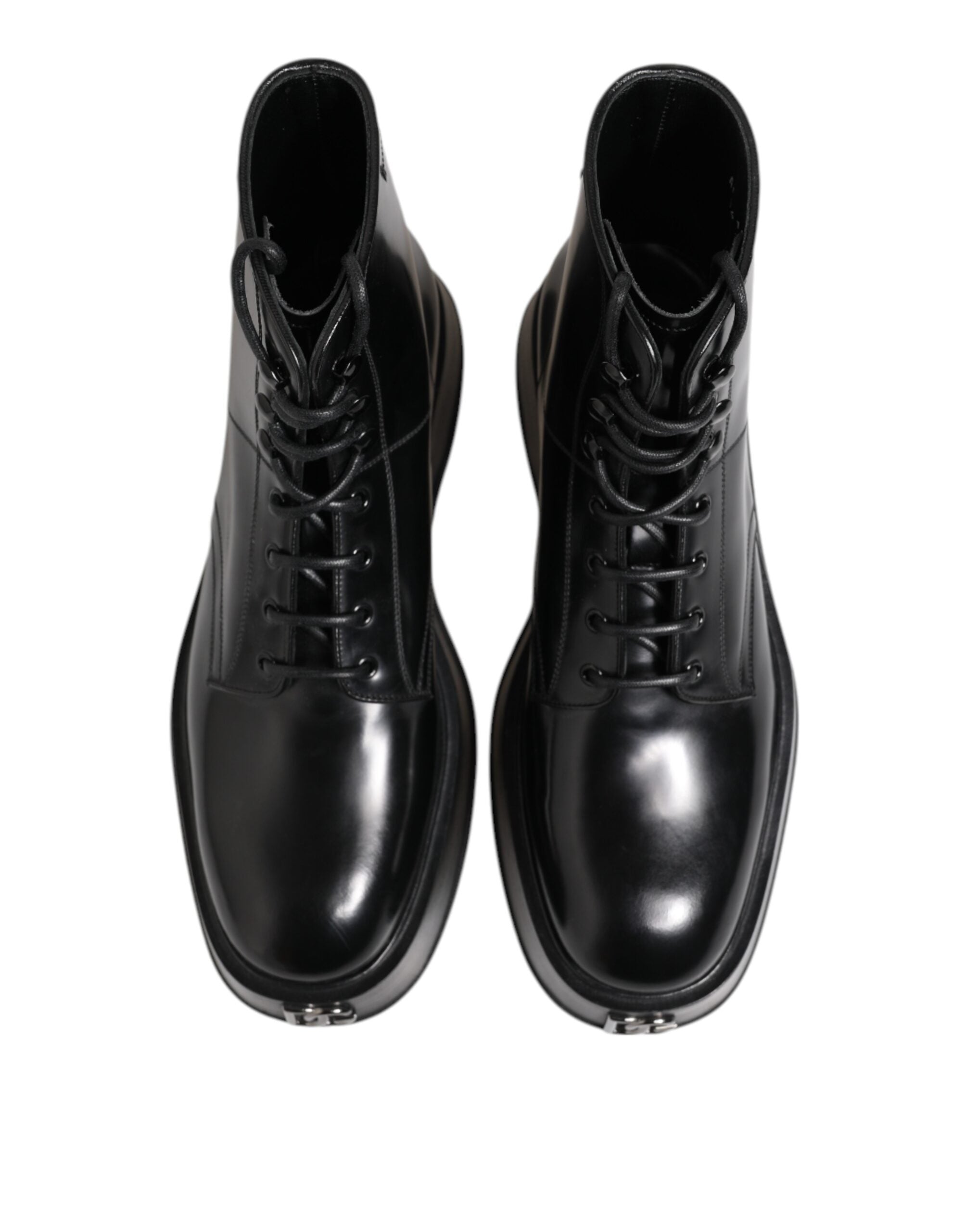 Black Leather Logo Ankle Boots Lace Up Shoes - ventzia