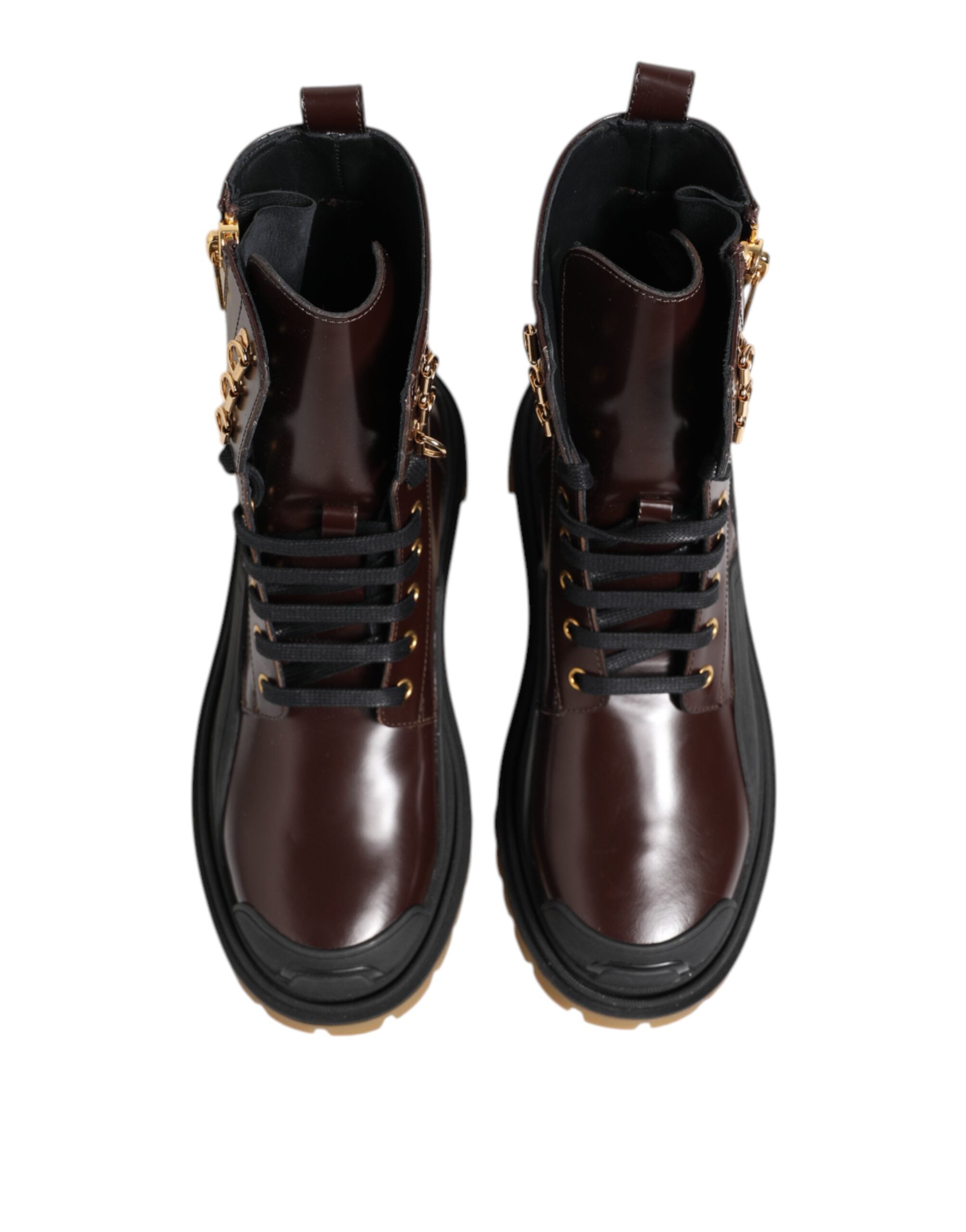 Brown Black Leather Boots Zipper Lace Up Shoes - ventzia