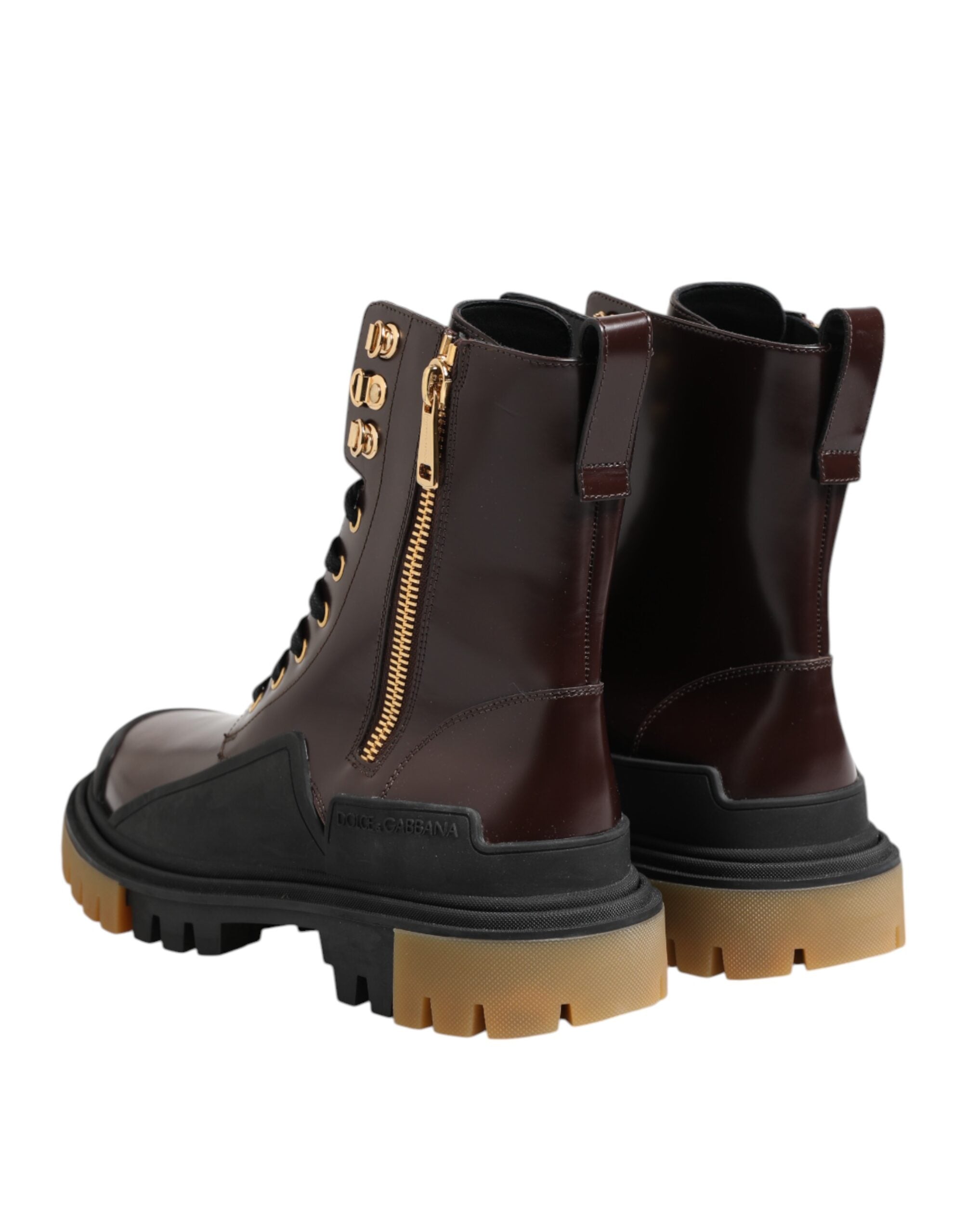 Brown Black Leather Boots Zipper Lace Up Shoes - ventzia