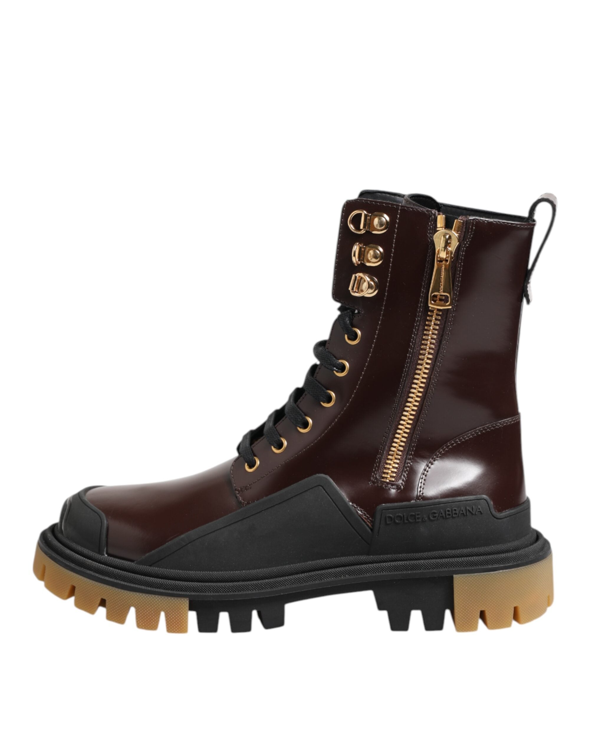 Brown Black Leather Boots Zipper Lace Up Shoes - ventzia