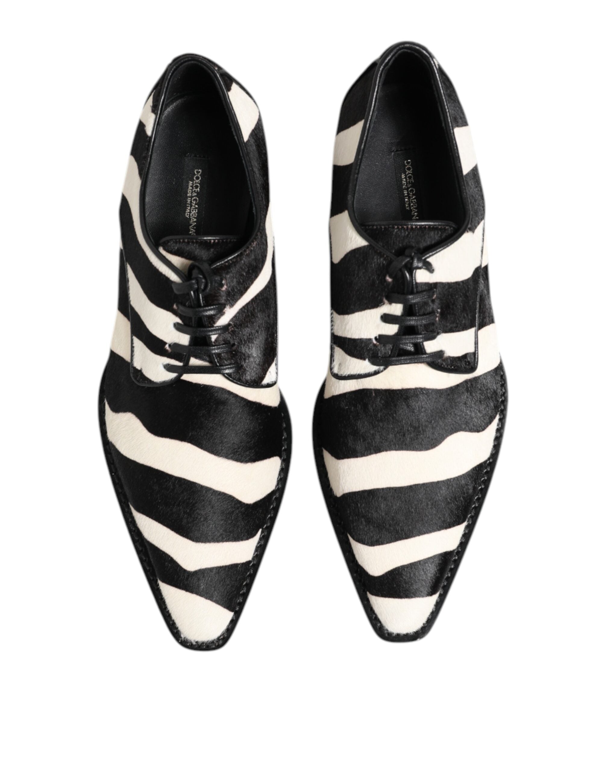 Black White Zebra Pony Fur Dress Shoes - ventzia