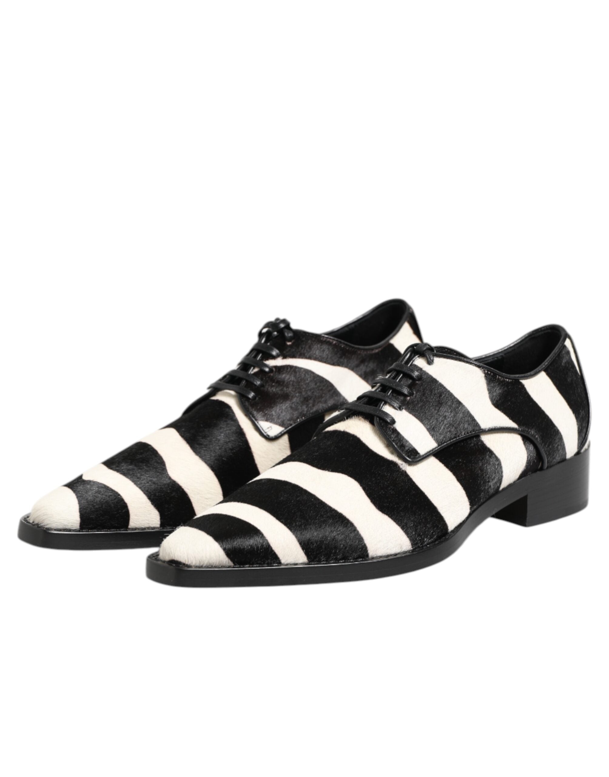 Black White Zebra Pony Fur Dress Shoes - ventzia