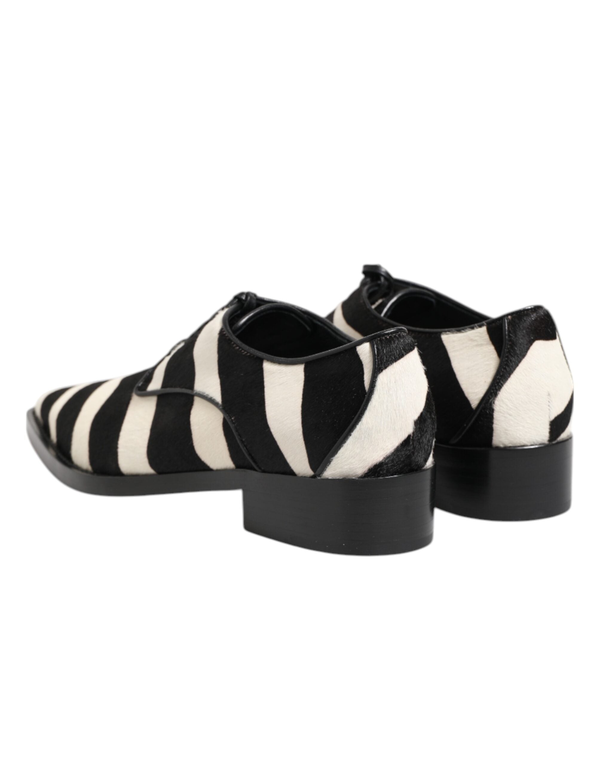 Black White Zebra Pony Fur Dress Shoes - ventzia