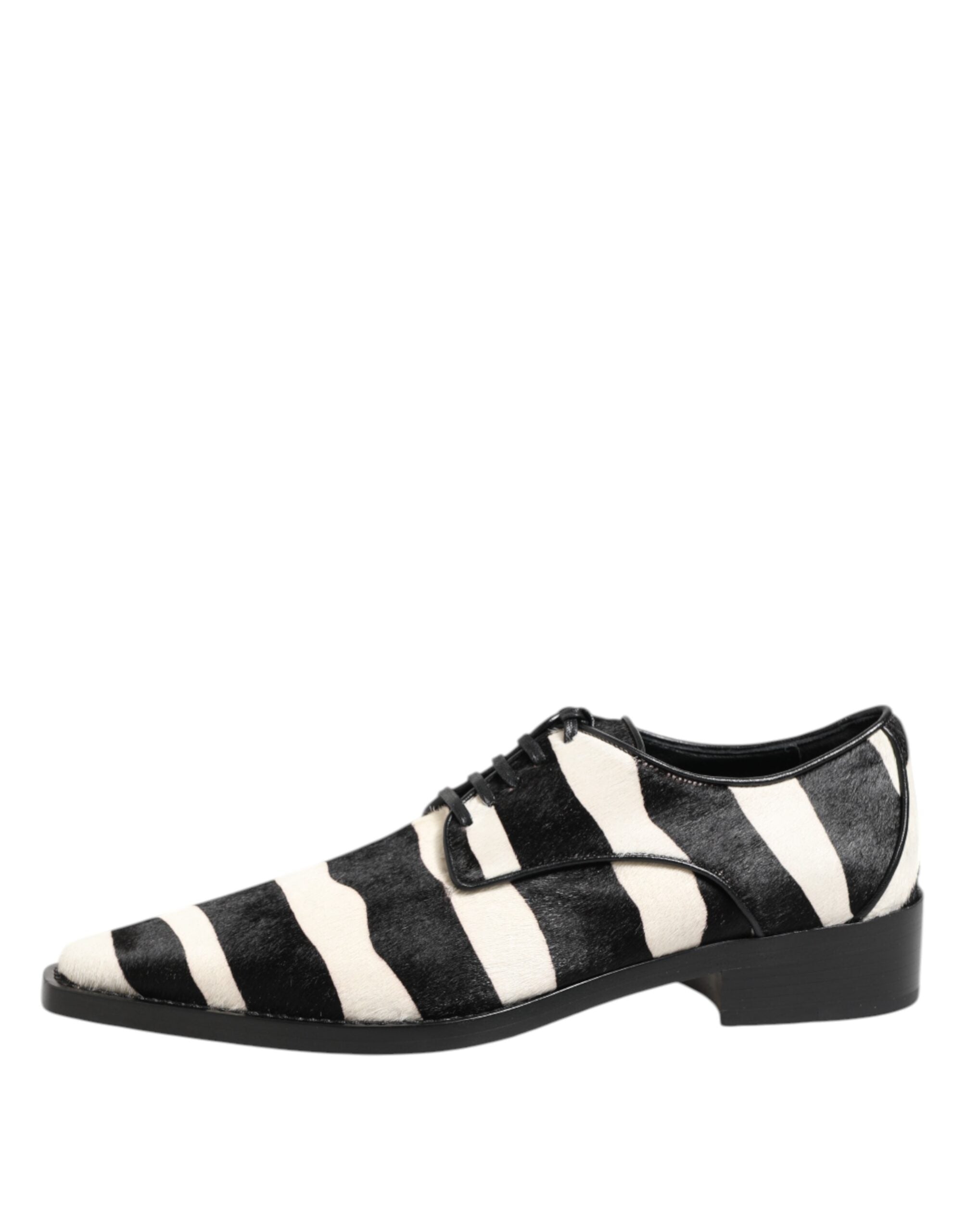 Black White Zebra Pony Fur Dress Shoes - ventzia
