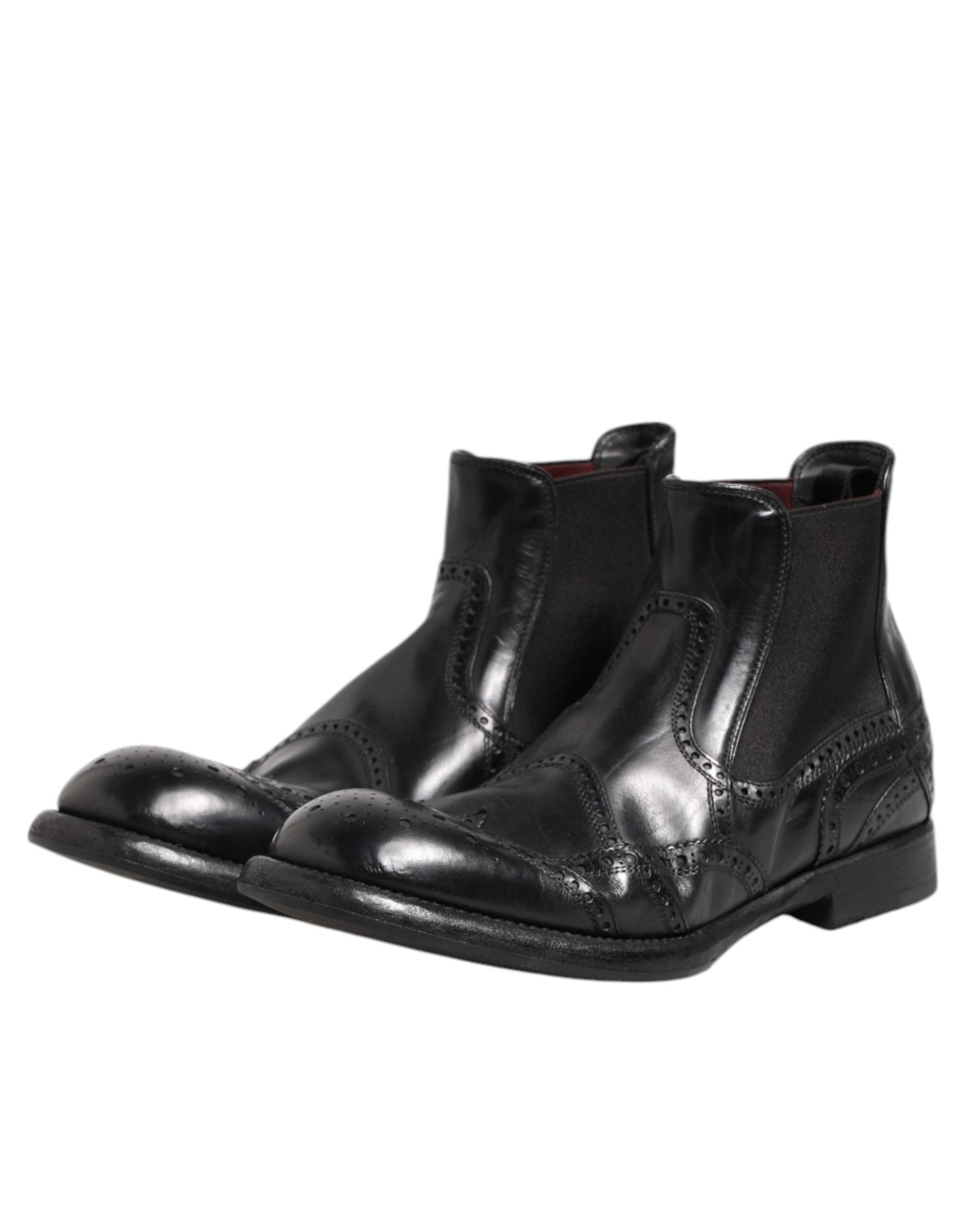 Black Leather Ankle Boots Slip On Shoes - ventzia