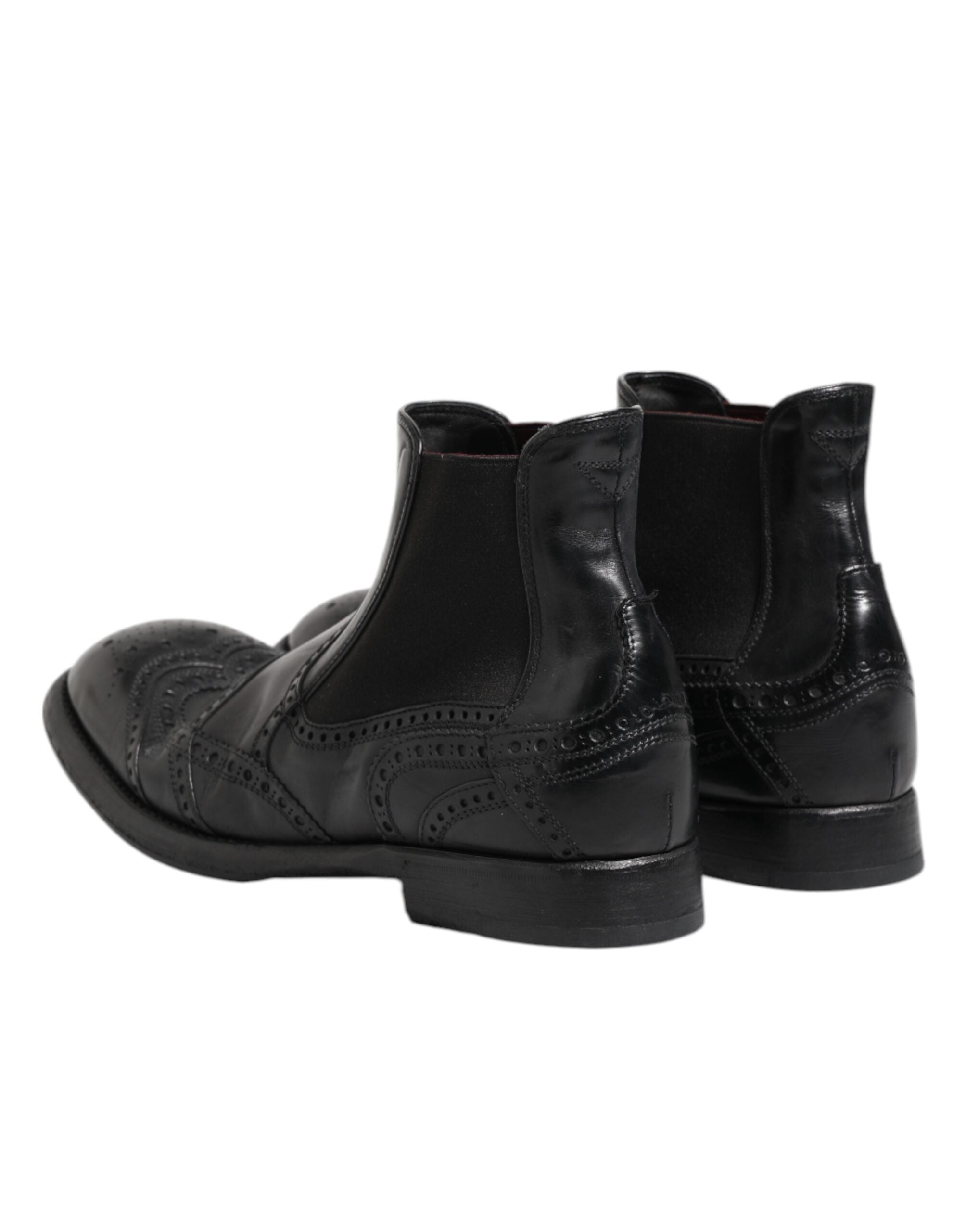 Black Leather Ankle Boots Slip On Shoes - ventzia
