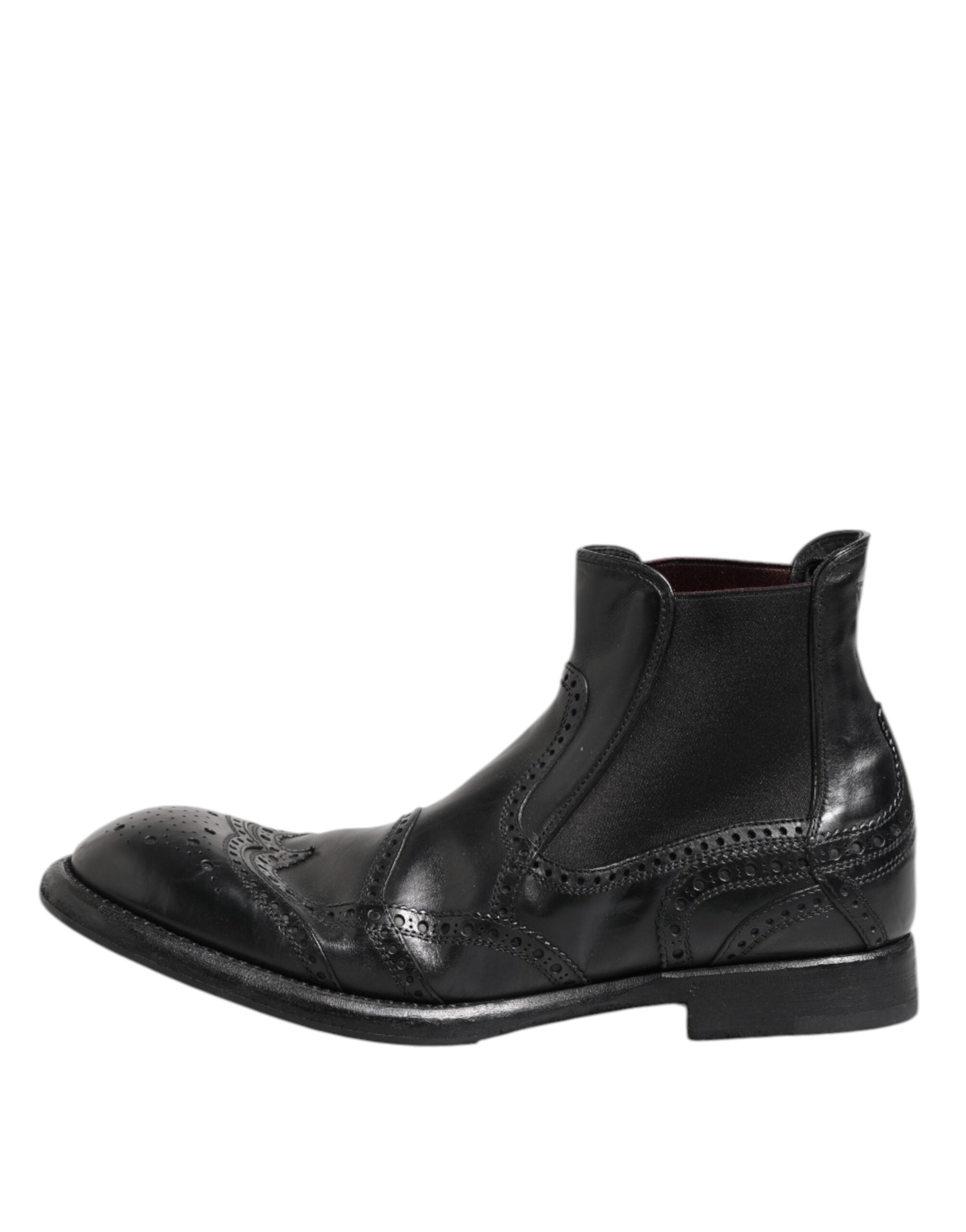 Black Leather Ankle Boots Slip On Shoes - ventzia