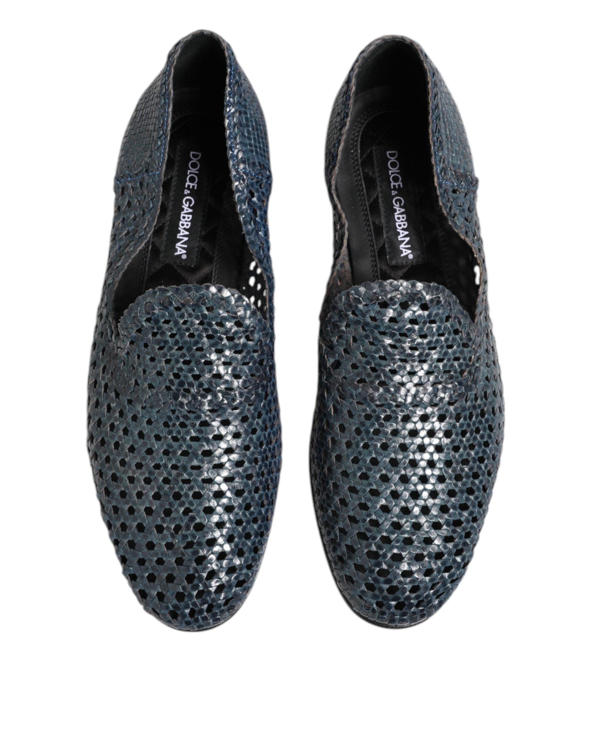 Blue Woven Leather Slip On Loafers Shoes - ventzia