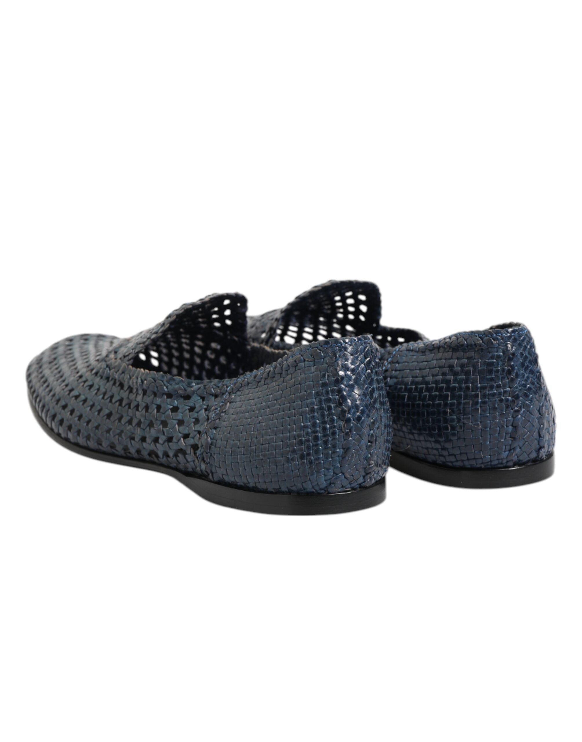 Blue Woven Leather Slip On Loafers Shoes - ventzia