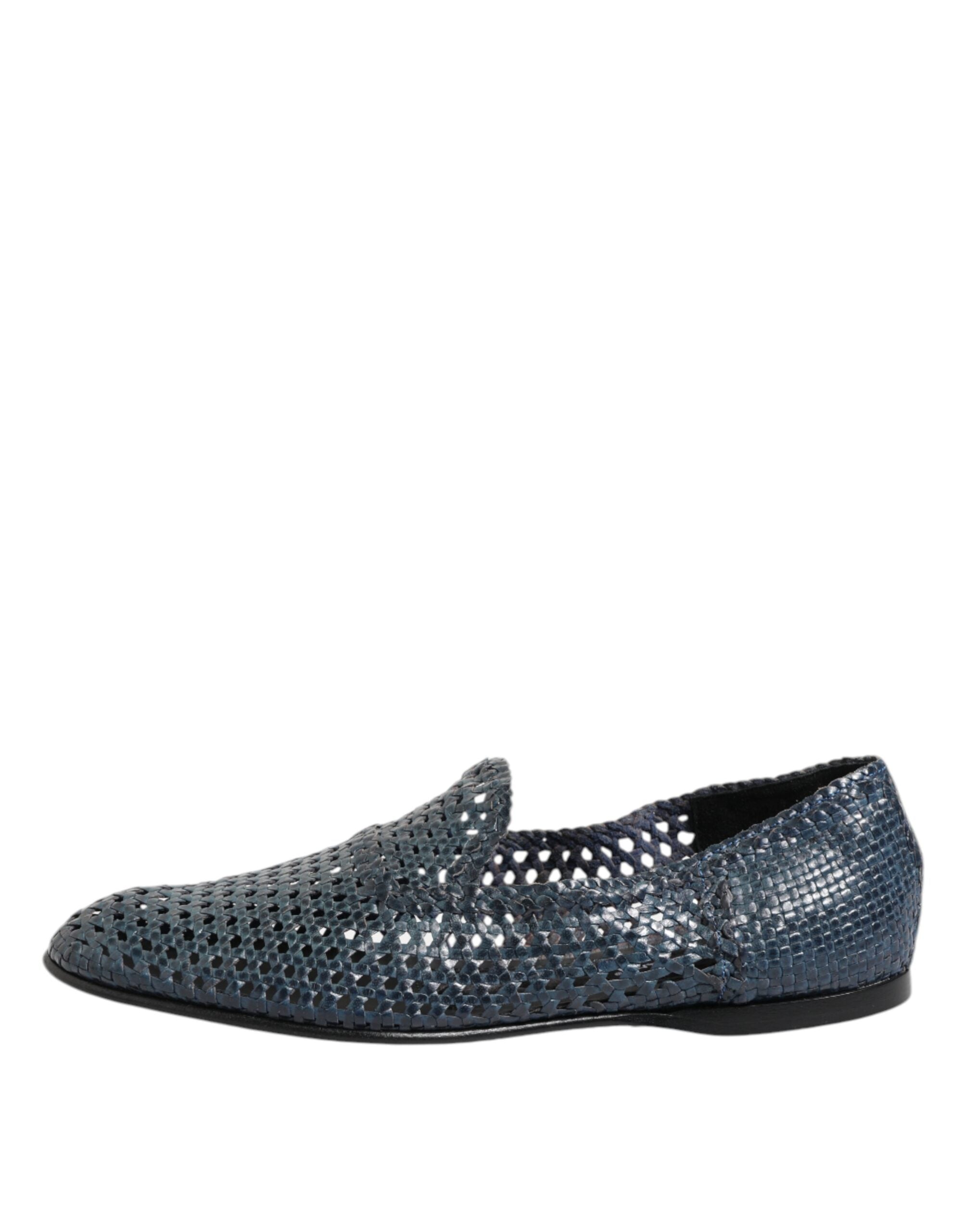 Blue Woven Leather Slip On Loafers Shoes - ventzia