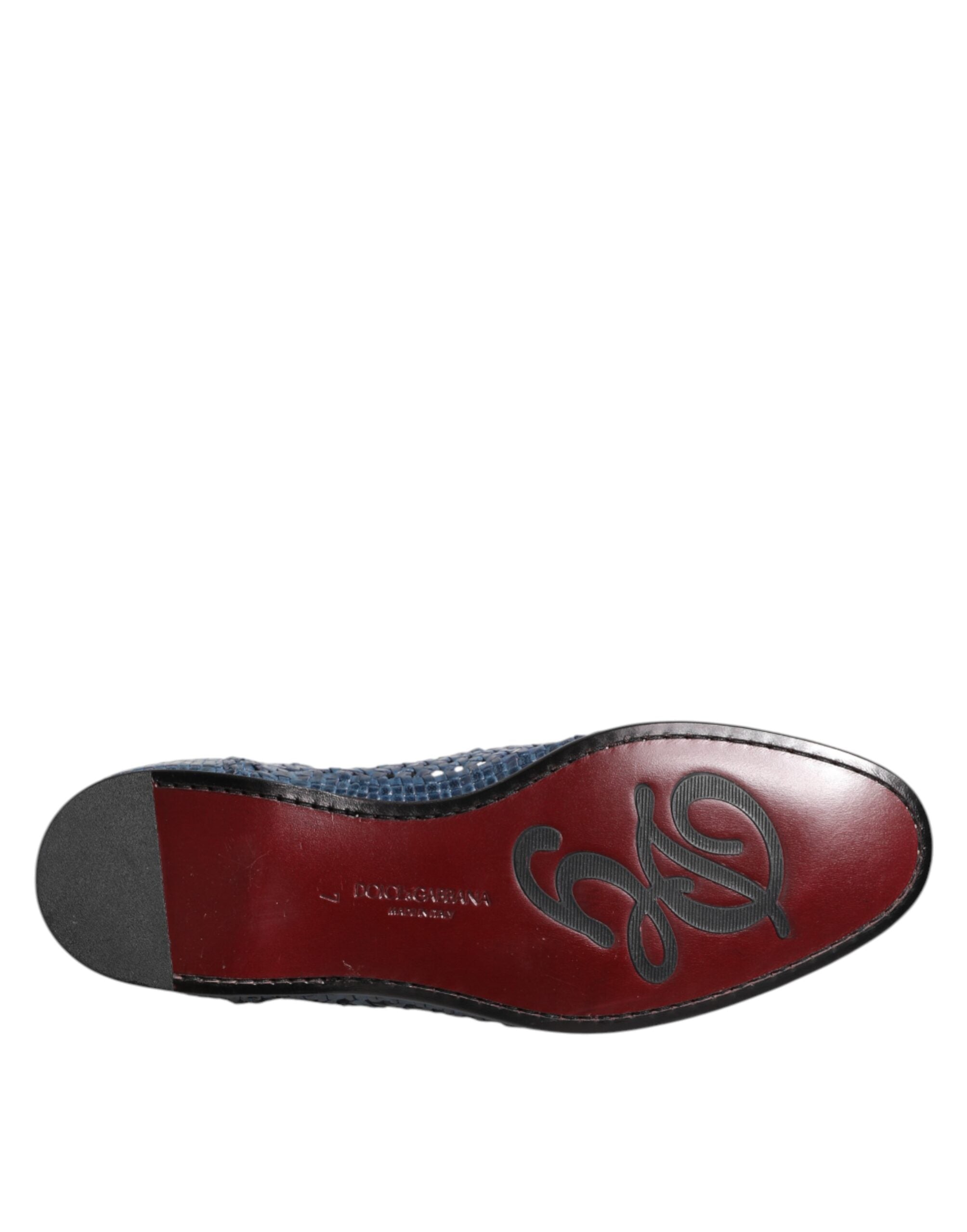 Blue Woven Leather Slip On Loafers Shoes - ventzia