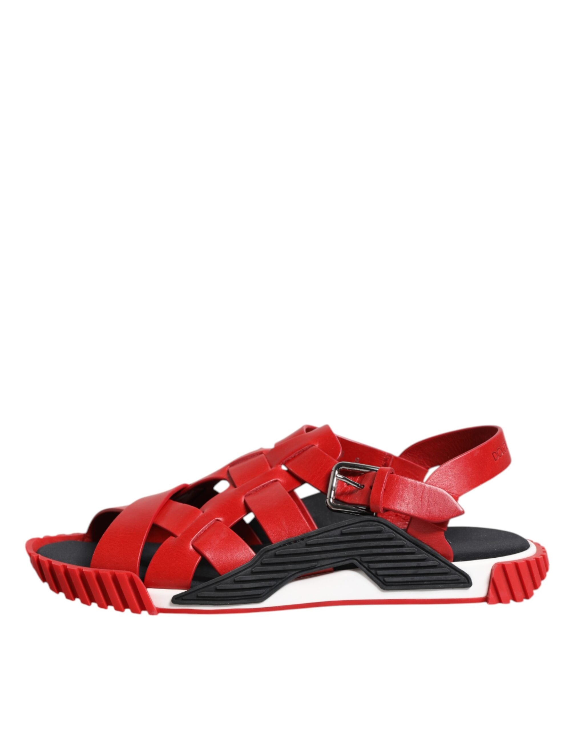 Red Black Leather Ankle Strap Sandals Shoes - ventzia