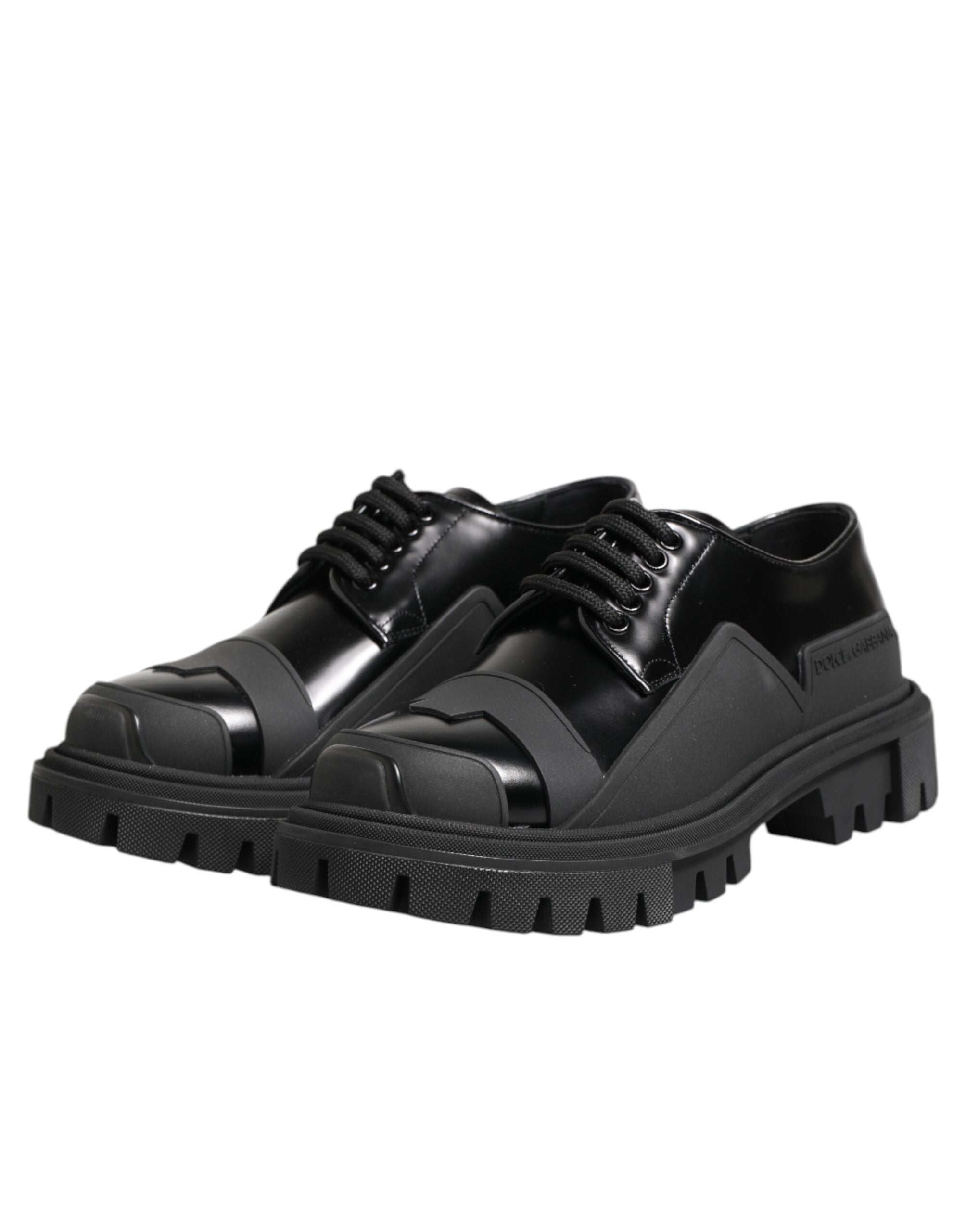 Black Patent Leather Trekking Derby Shoes - ventzia