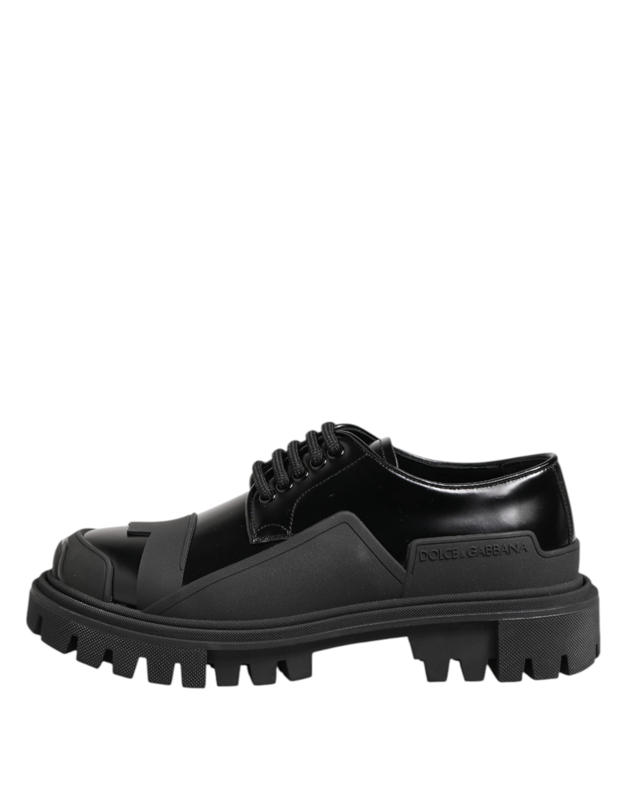 Black Patent Leather Trekking Derby Shoes - ventzia