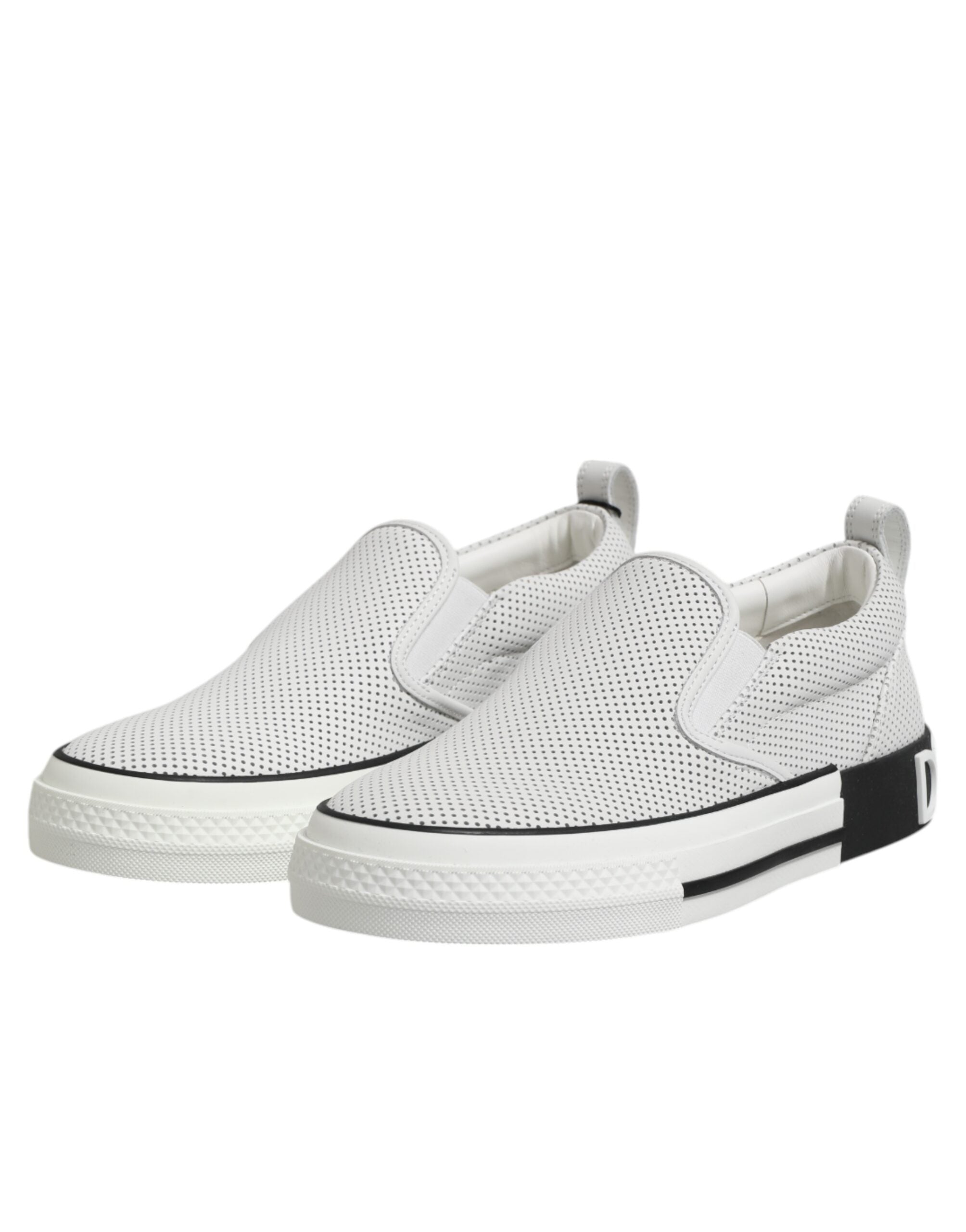 White Dotted Leather Slip On Men Sneakers Shoes - ventzia
