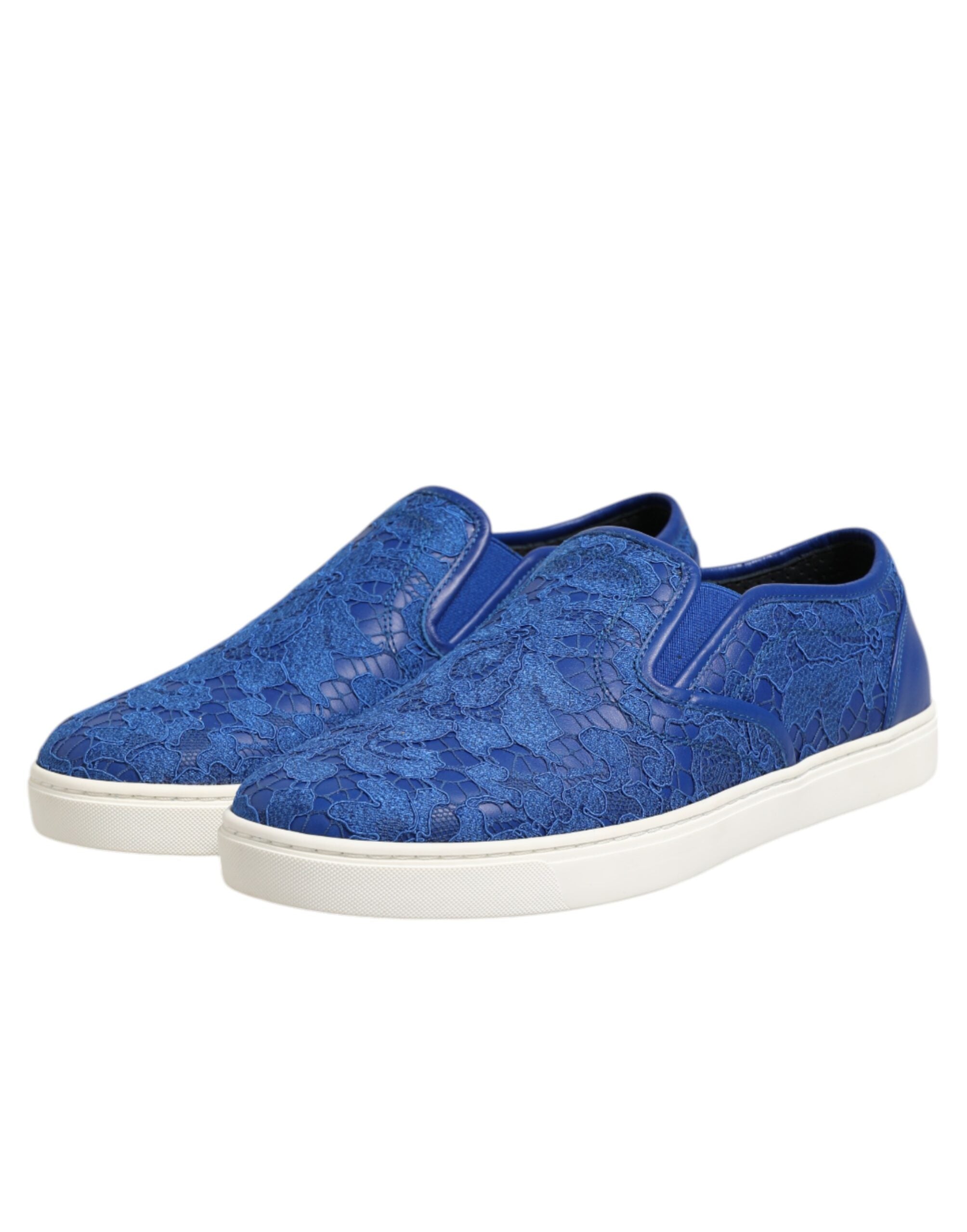 Blue Leather Lace Slip On Sneaker Shoes - ventzia