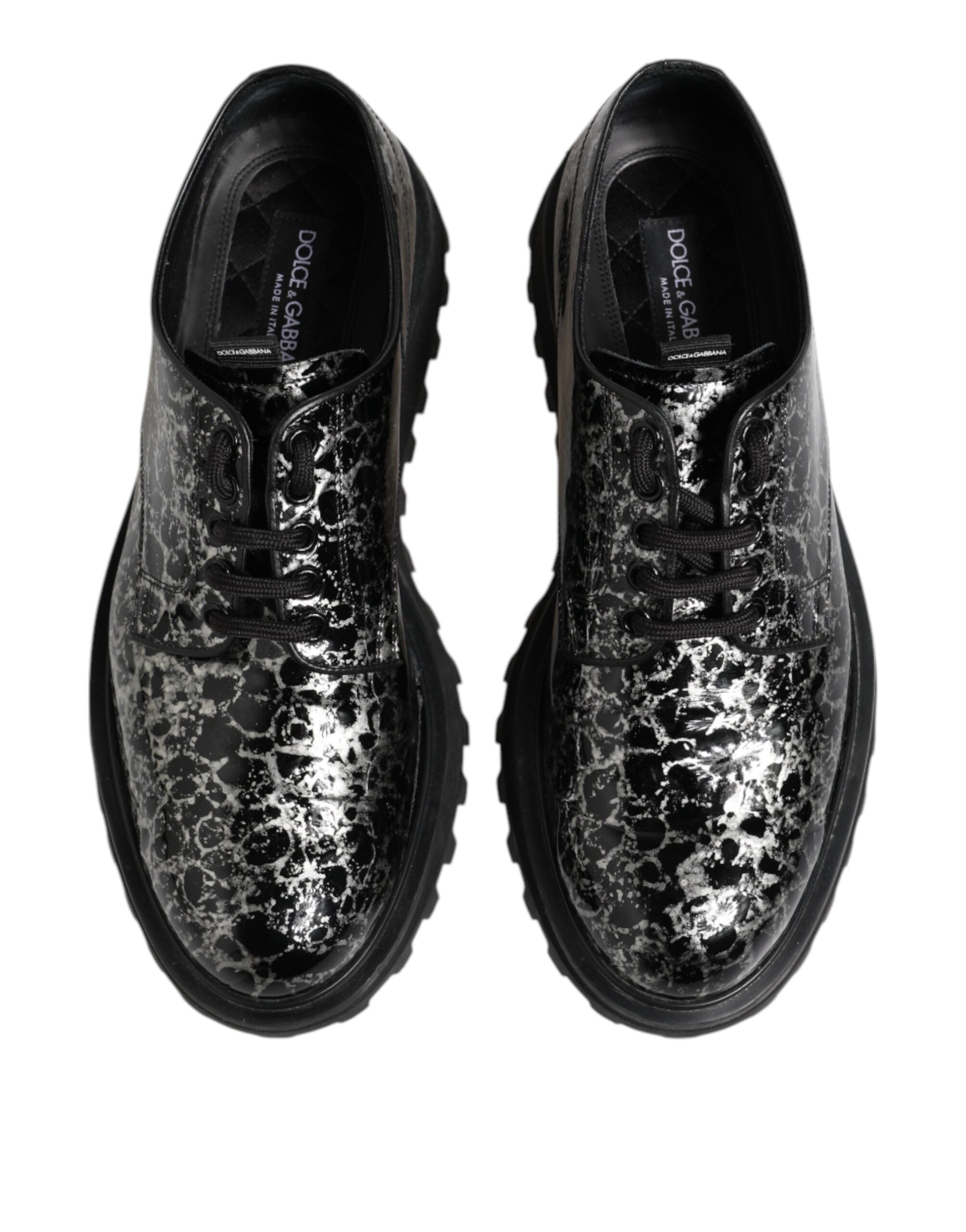 Black White Calfskin Chunky Derby Shoes - ventzia