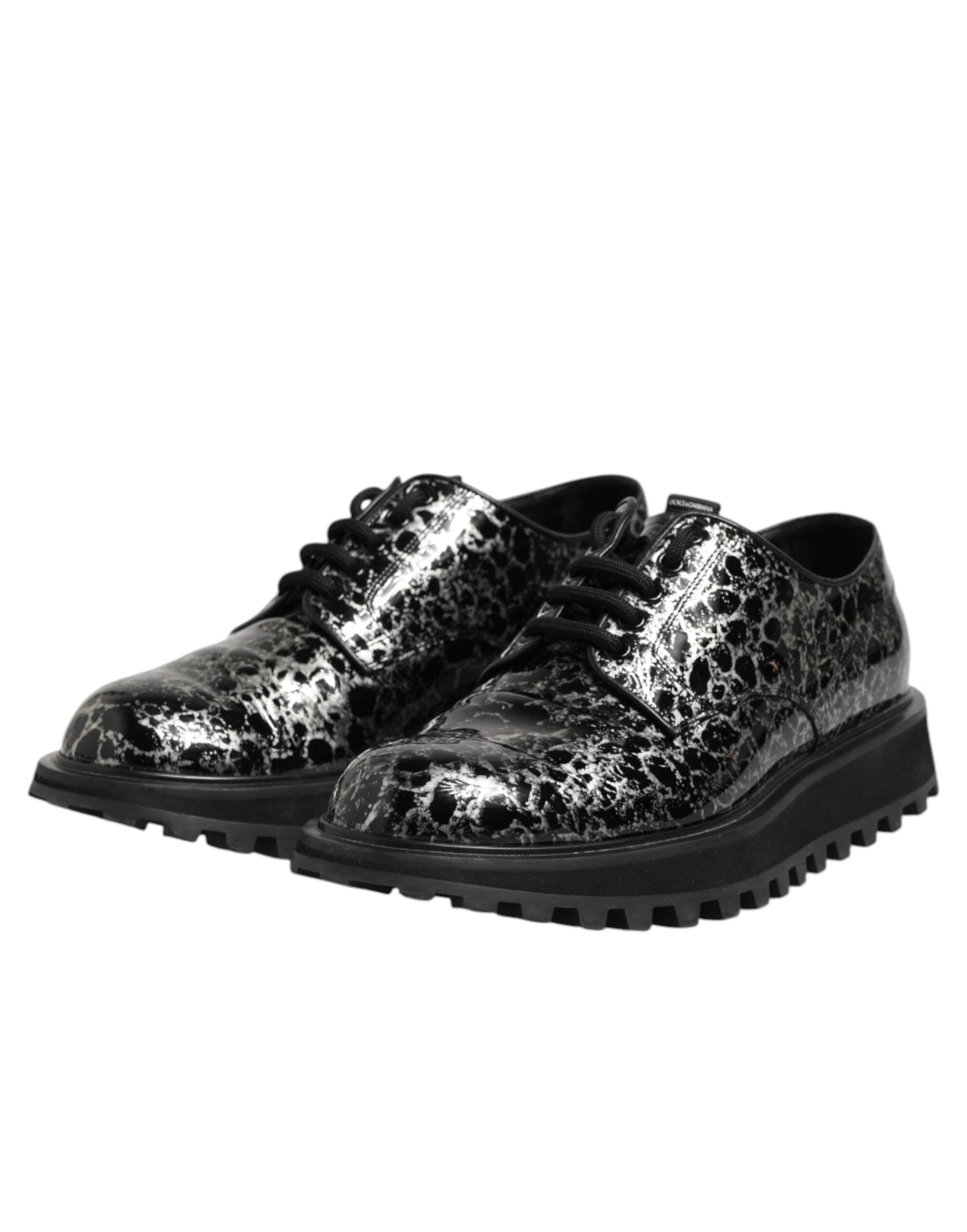 Black White Calfskin Chunky Derby Shoes - ventzia