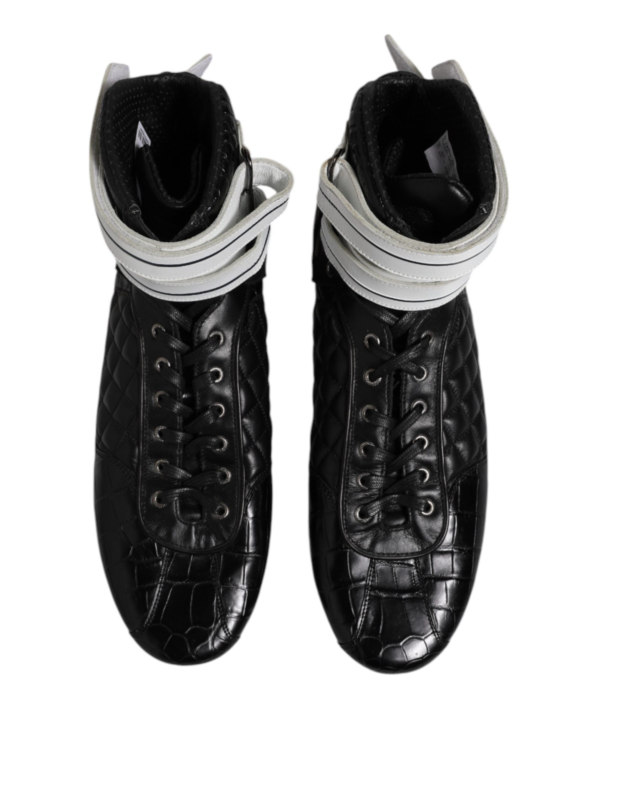 Black Quilted Leather Lace Up Sneakers Shoes - ventzia