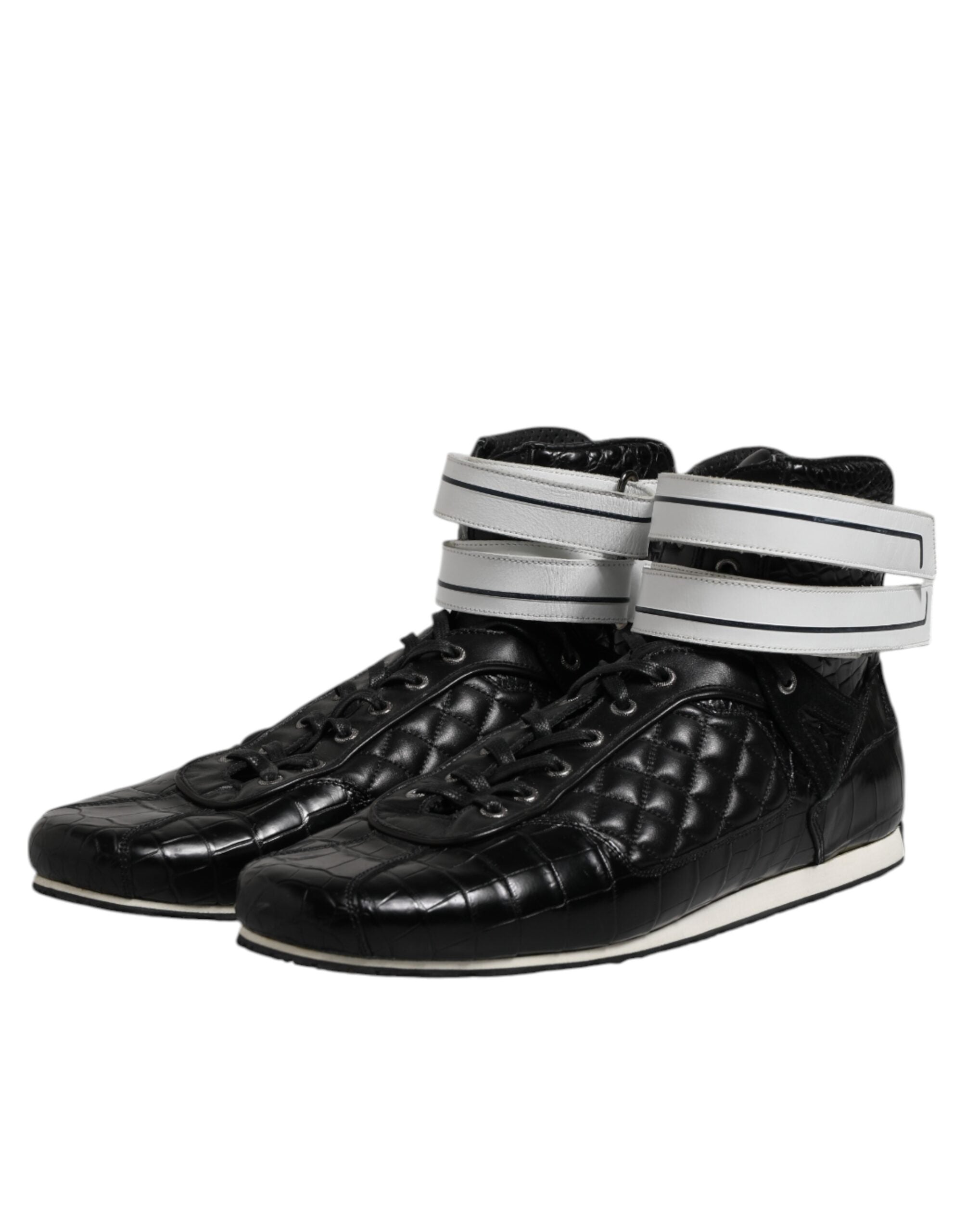 Black Quilted Leather Lace Up Sneakers Shoes - ventzia