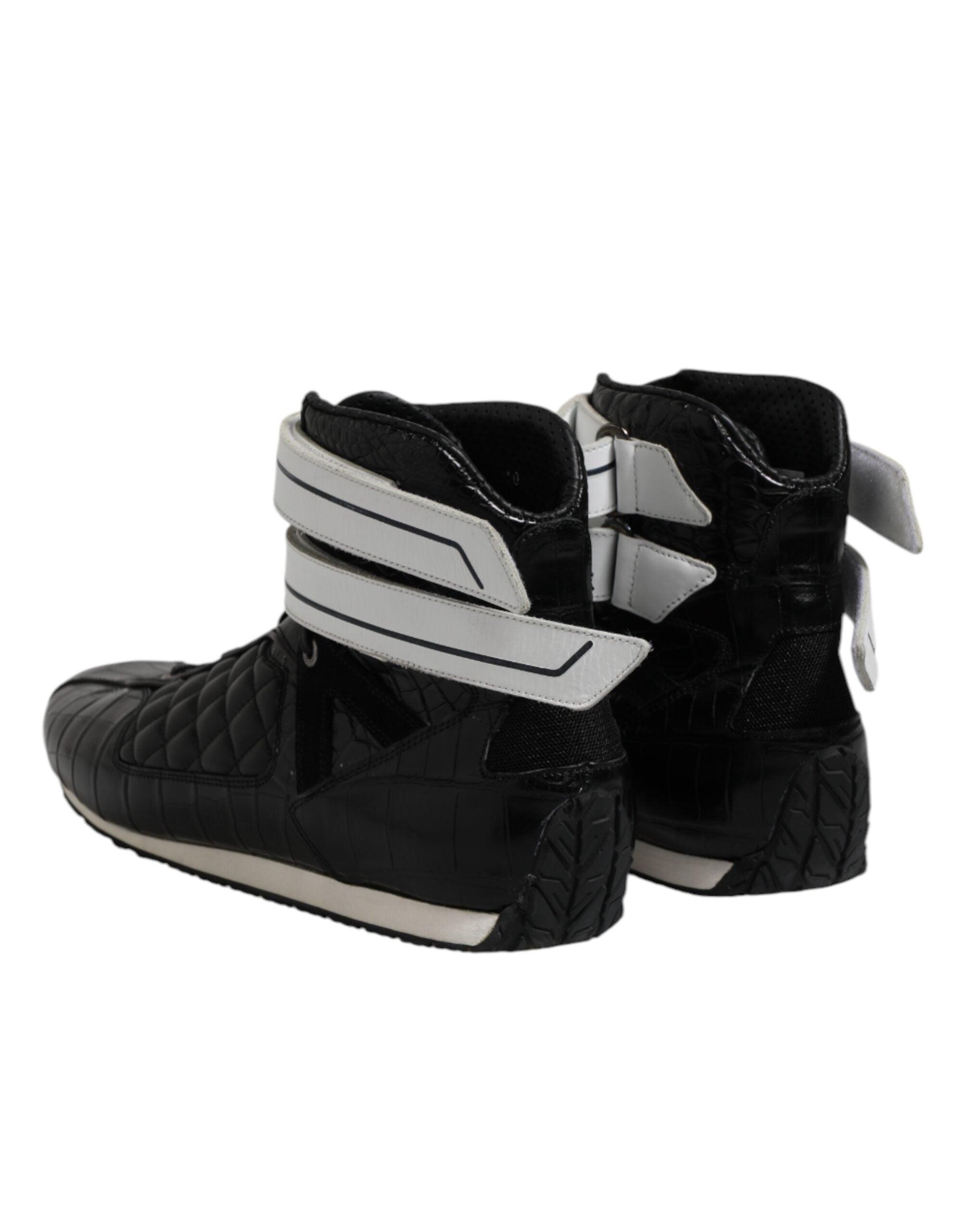 Black Quilted Leather Lace Up Sneakers Shoes - ventzia